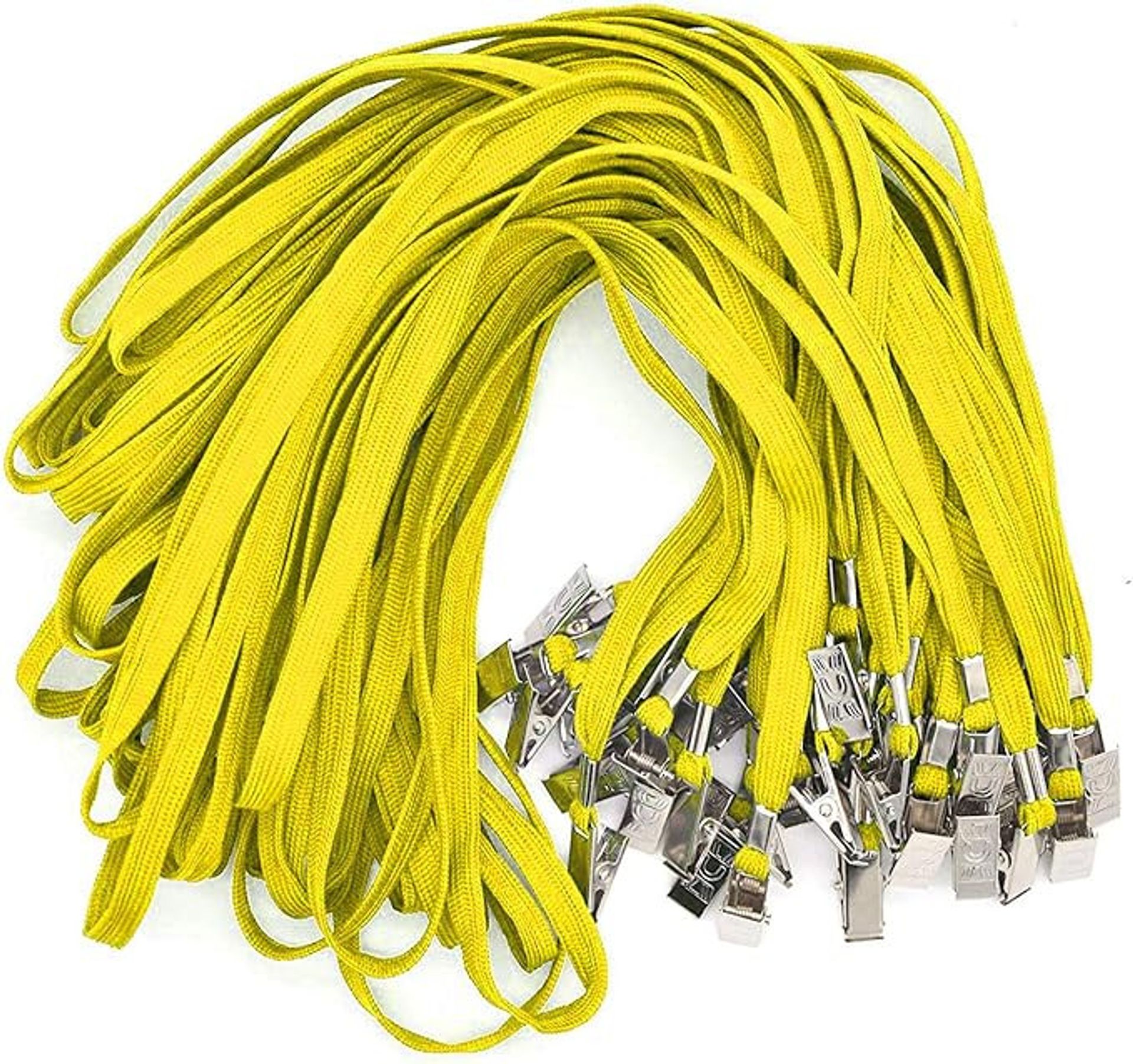 Bulk Neck Badge Lanyards with Metal Bulldog Clips Pack of 100 Durable Flat Strap Design - Yellow 100 Pack