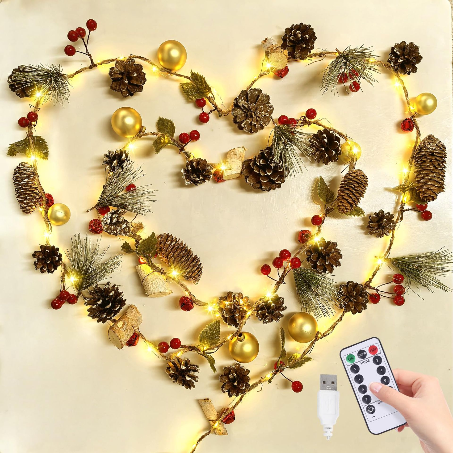 Christmas Garland with Lights 80 LED Fairy String with Timer & Remote for Home, Mantle, Tree & Table Décor - Warm White 9.8FT