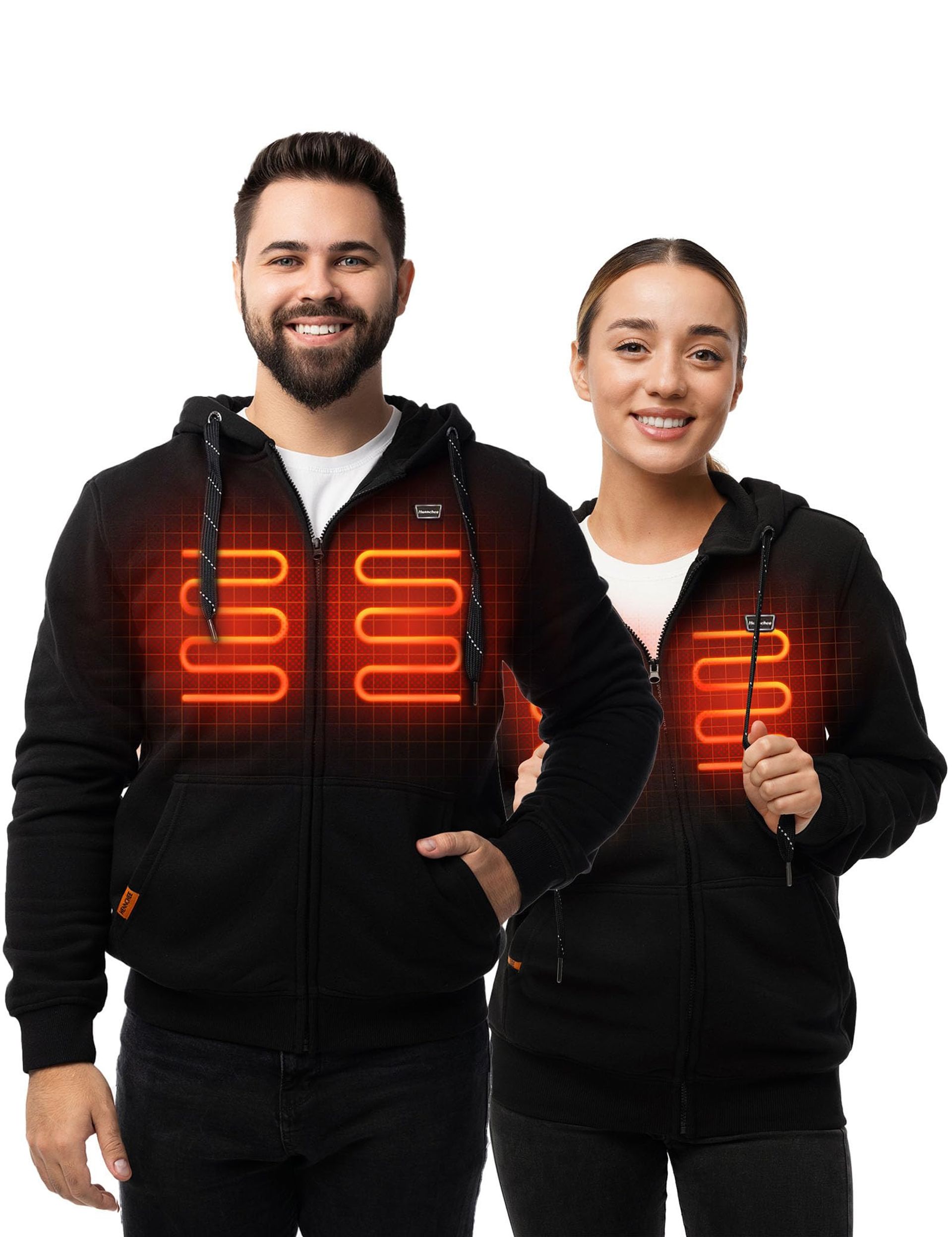 Unisex Heated Hoodie with Battery Pack Zip Up Sweatshirt for Outdoor Activities - Zipper Black XXL