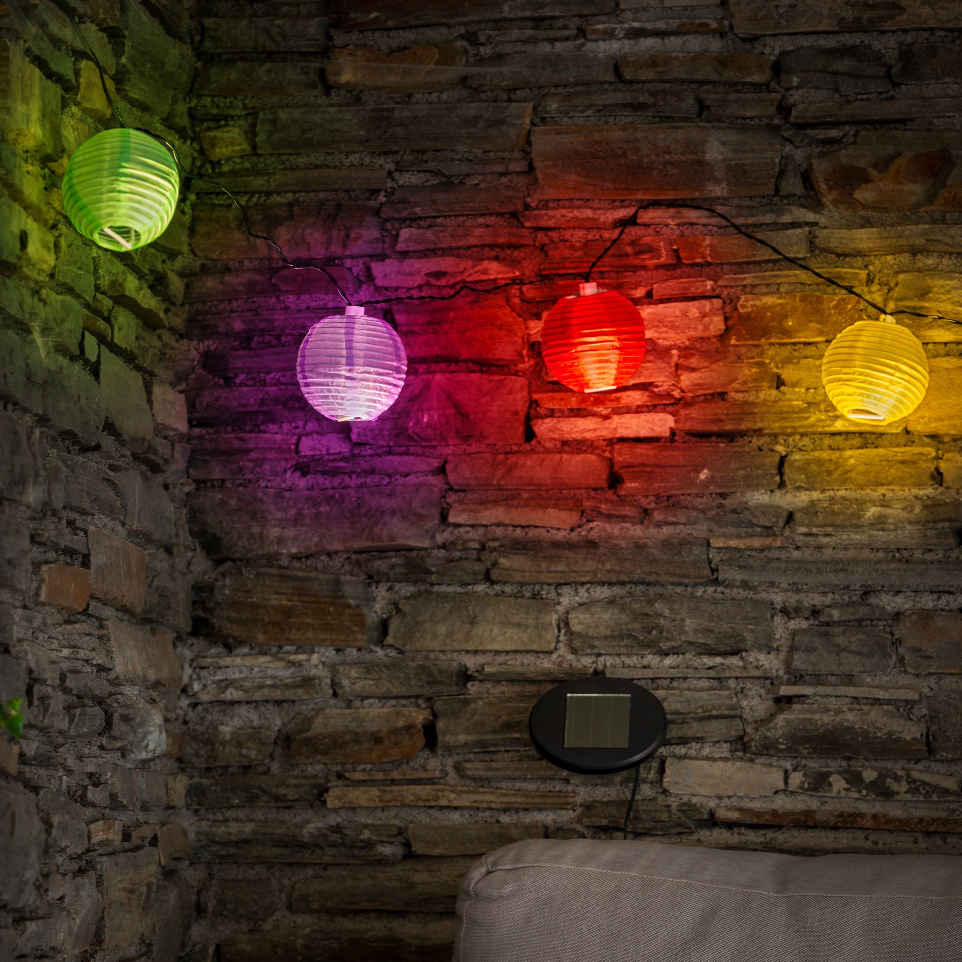 Solar LED Fairy String Lights – Multicolour Fabric Shades 10 LEDs 4.3m