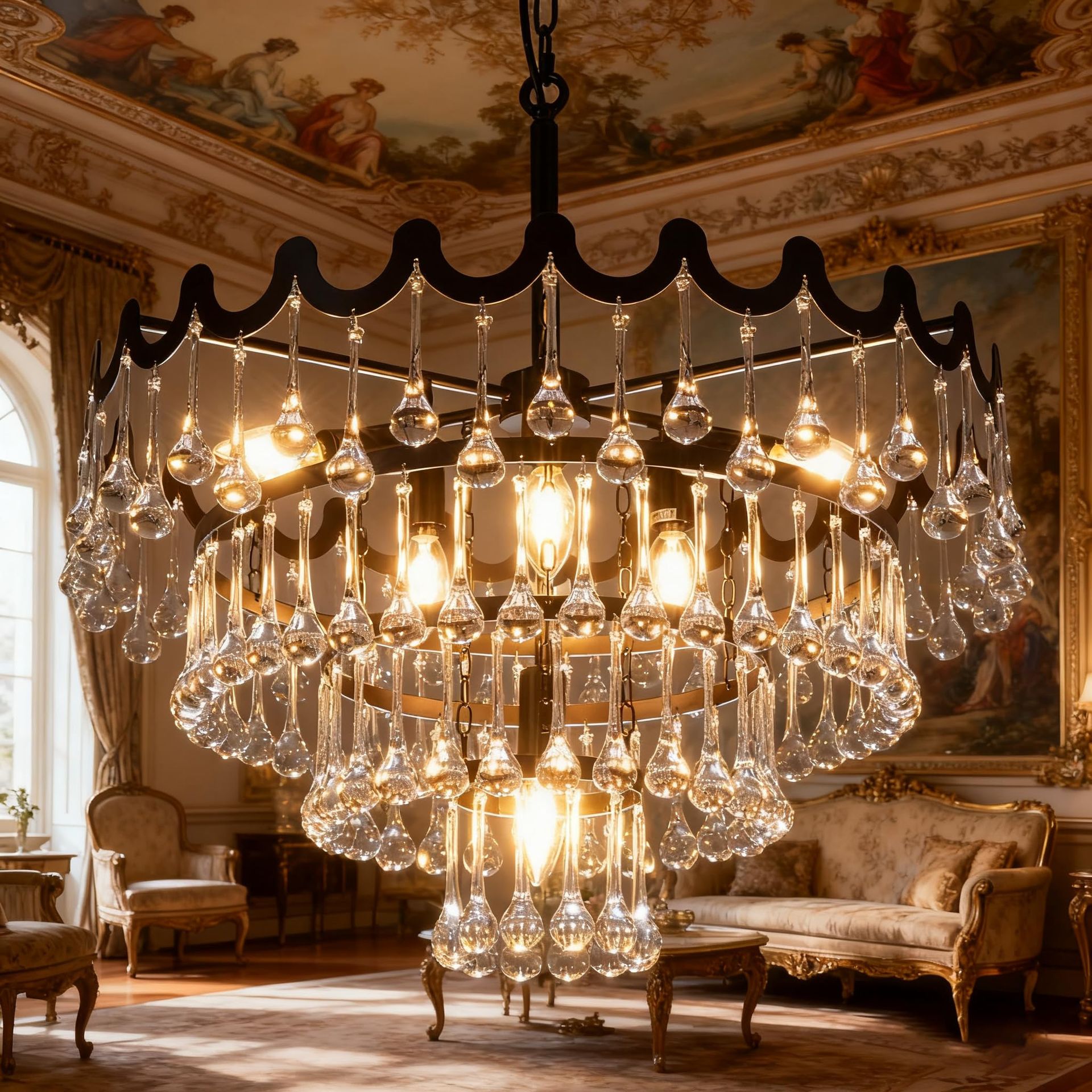 Modern Crystal Chandelier 4-Tier Round Ceiling Light Fixture for Home Elegance - Black 24''