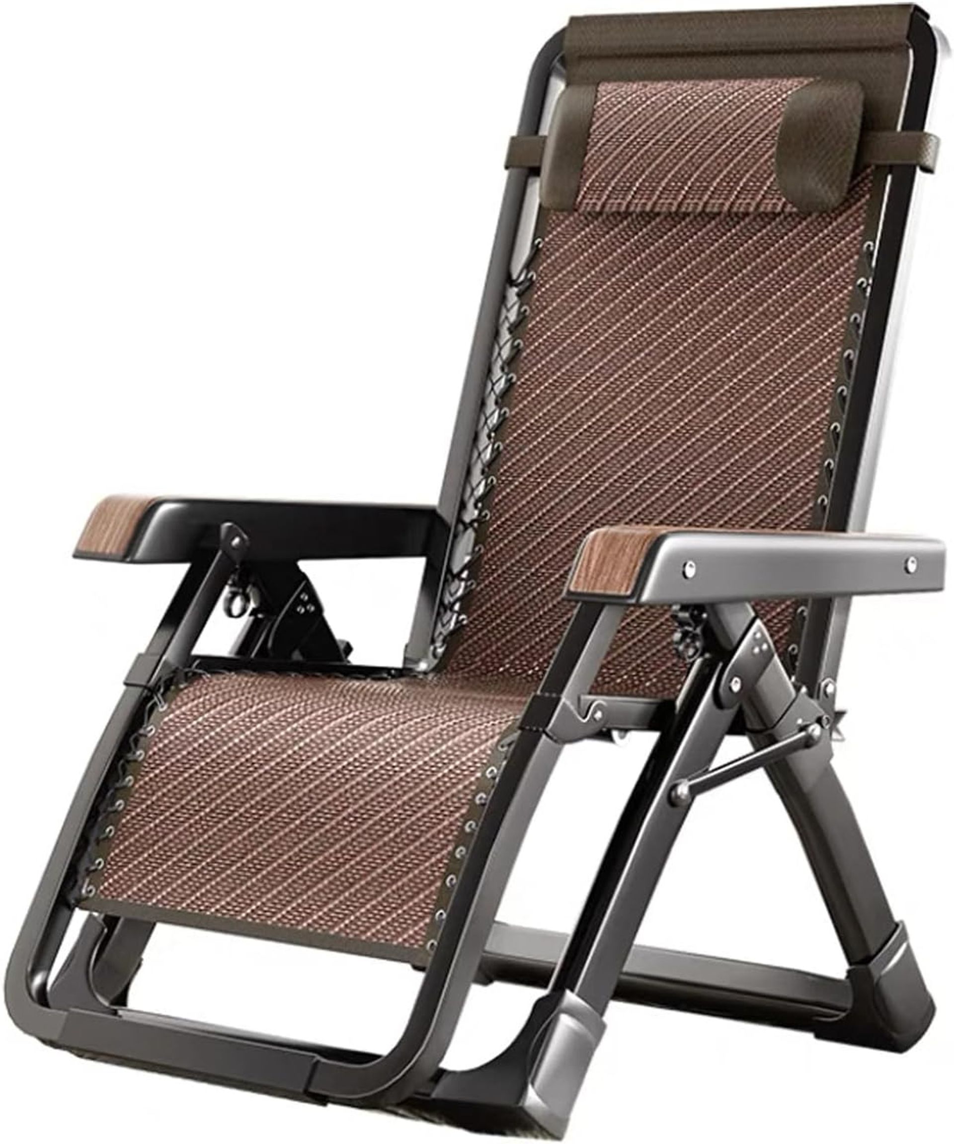 Zero Gravity Reclining Garden Lounge Chair Foldable Sun Lounger with Adjustable Headrest and Cup Holder - Colour A 93x69x15cm