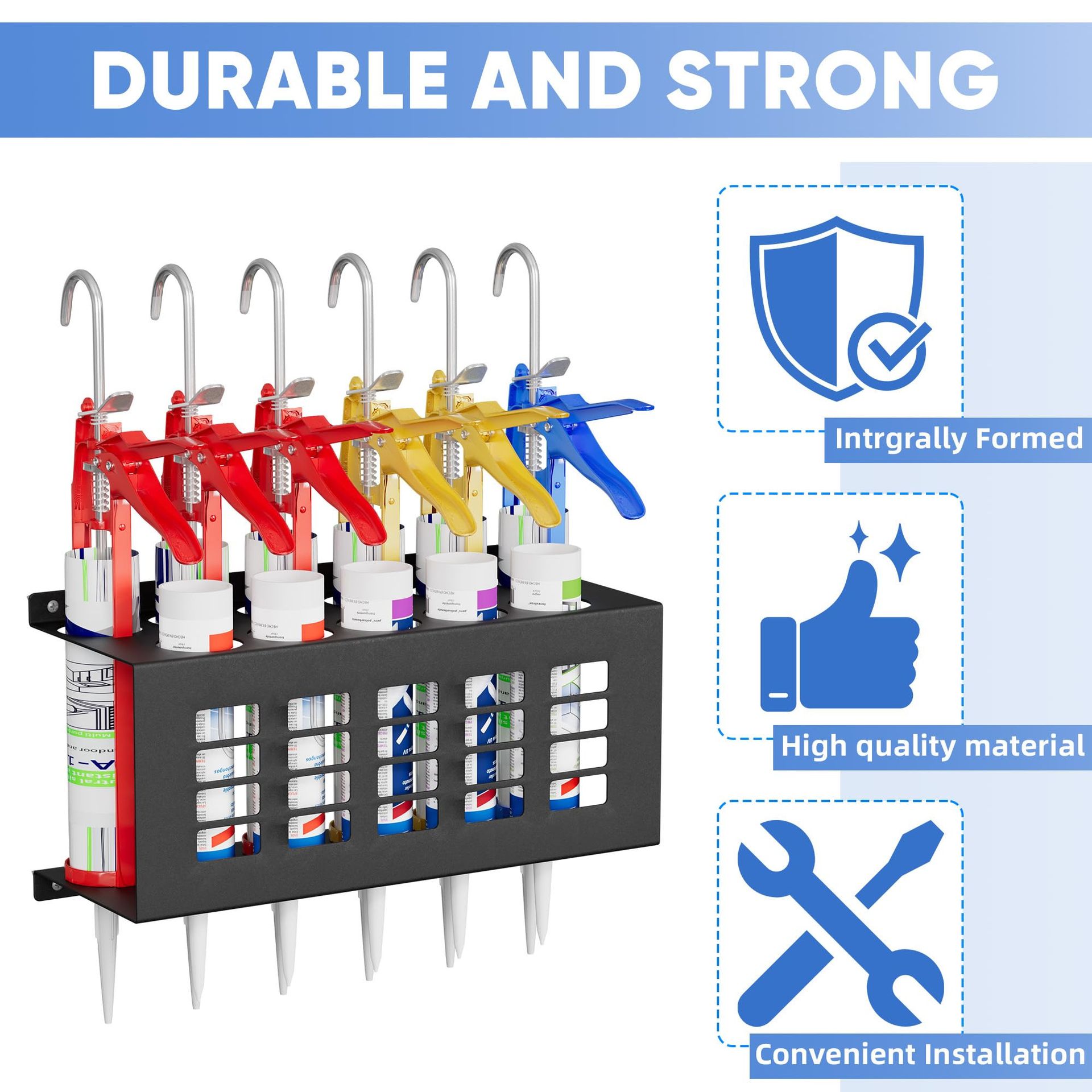 Sealant Tube Holder Wall Mount Rack for Silicone & Caulking Tubes Heavy-Duty Steel Construction Rounded Edges for Safety - Black 23x17x42 cm