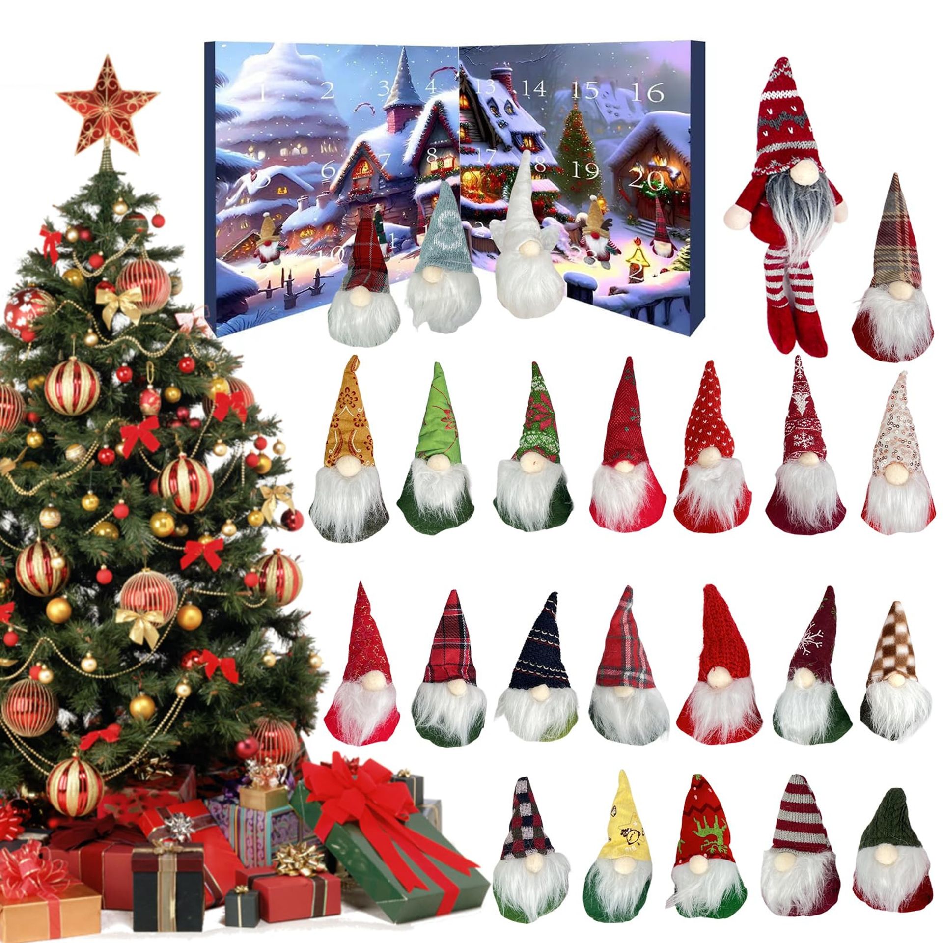 Gnomes Advent Calendar 2025 24-Piece Christmas Countdown with Collectible Plush Gnome Ornaments and Tree Decorations - Christmas 1