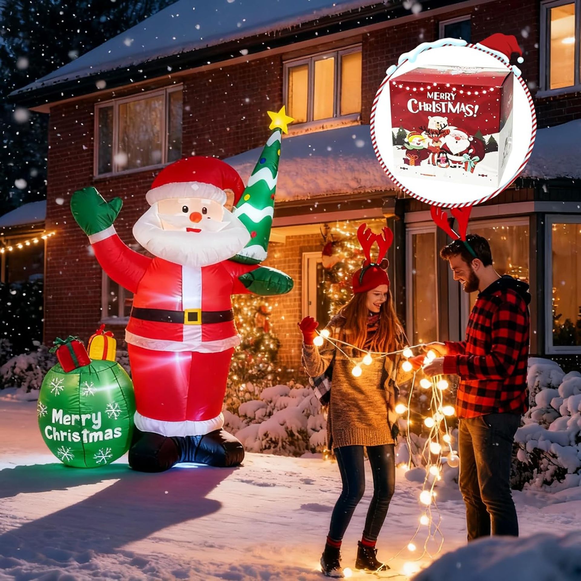 Christmas Inflatable Santa 240cm with Built-in LED Lights and Garden Pegs - Red 2.4m