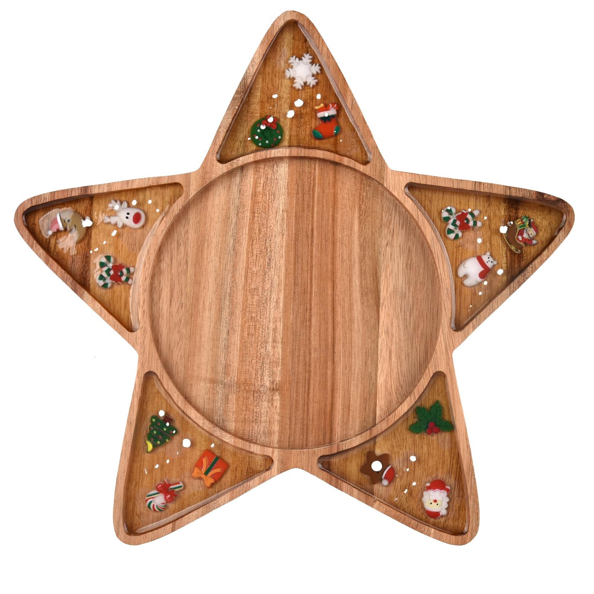 Wooden Christmas Serving Tray Acacia Wood & Epoxy Resin Festive Snowman Design - Acacia Wood 30 x 16 x 1.5 cm - Student Essentials
