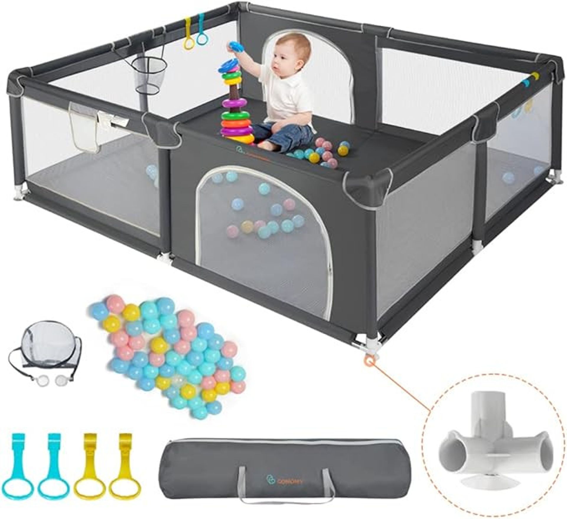 Playpen for Babies and Toddlers Extra Large Safe Non-Slip Mesh Fence Indoor Outdoor Activity Centre - Dark Grey 160 x 160 cm