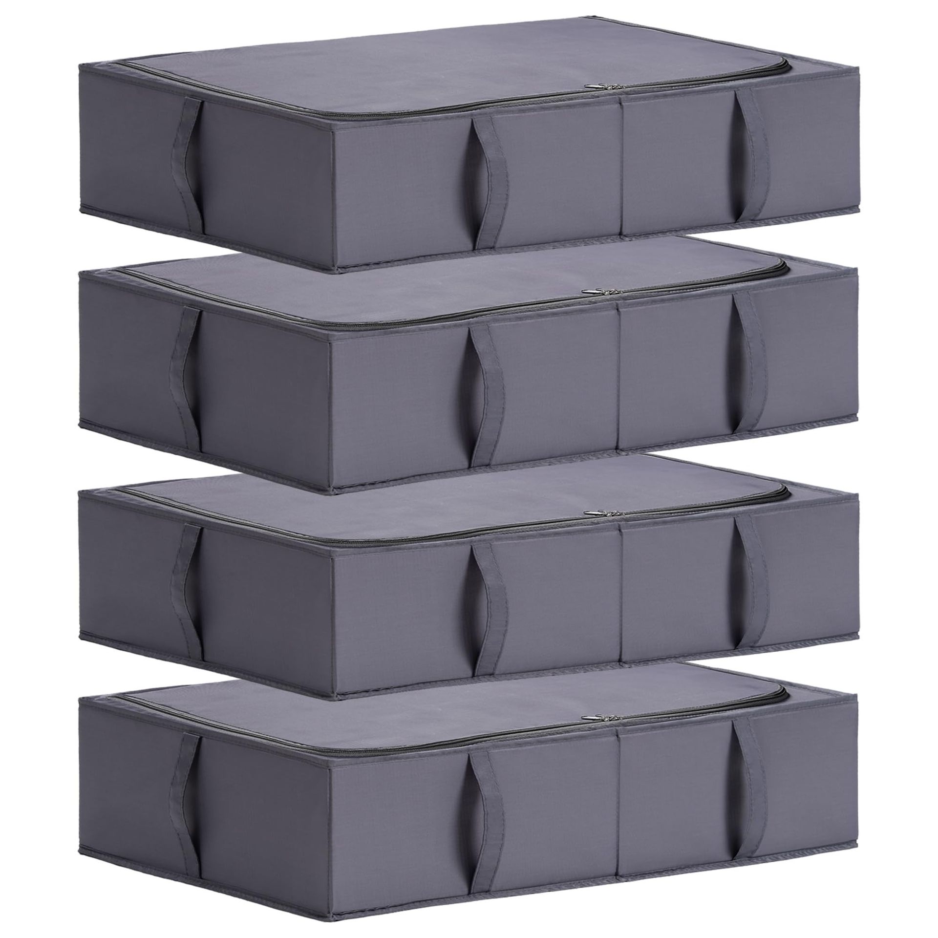 Under Bed Storage Boxes with Lids Durable Fabric Organisers for Clothes, Bedding & Shoes, Foldable & Washable Design - Dark Grey Large 4-Pack