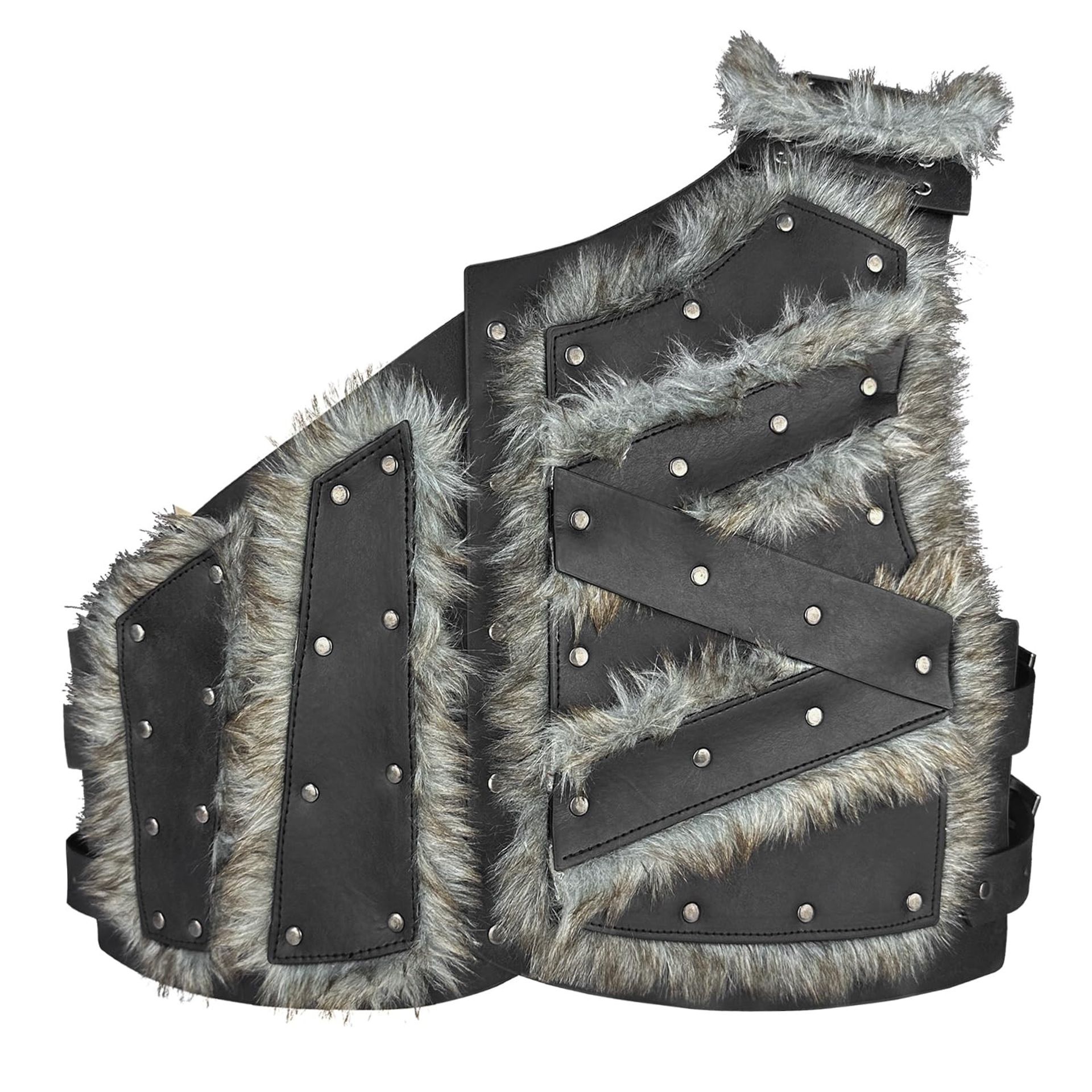 Viking Faux Leather Chest Armour Medieval Warrior Adjustable Costume Vest - Black A One Size