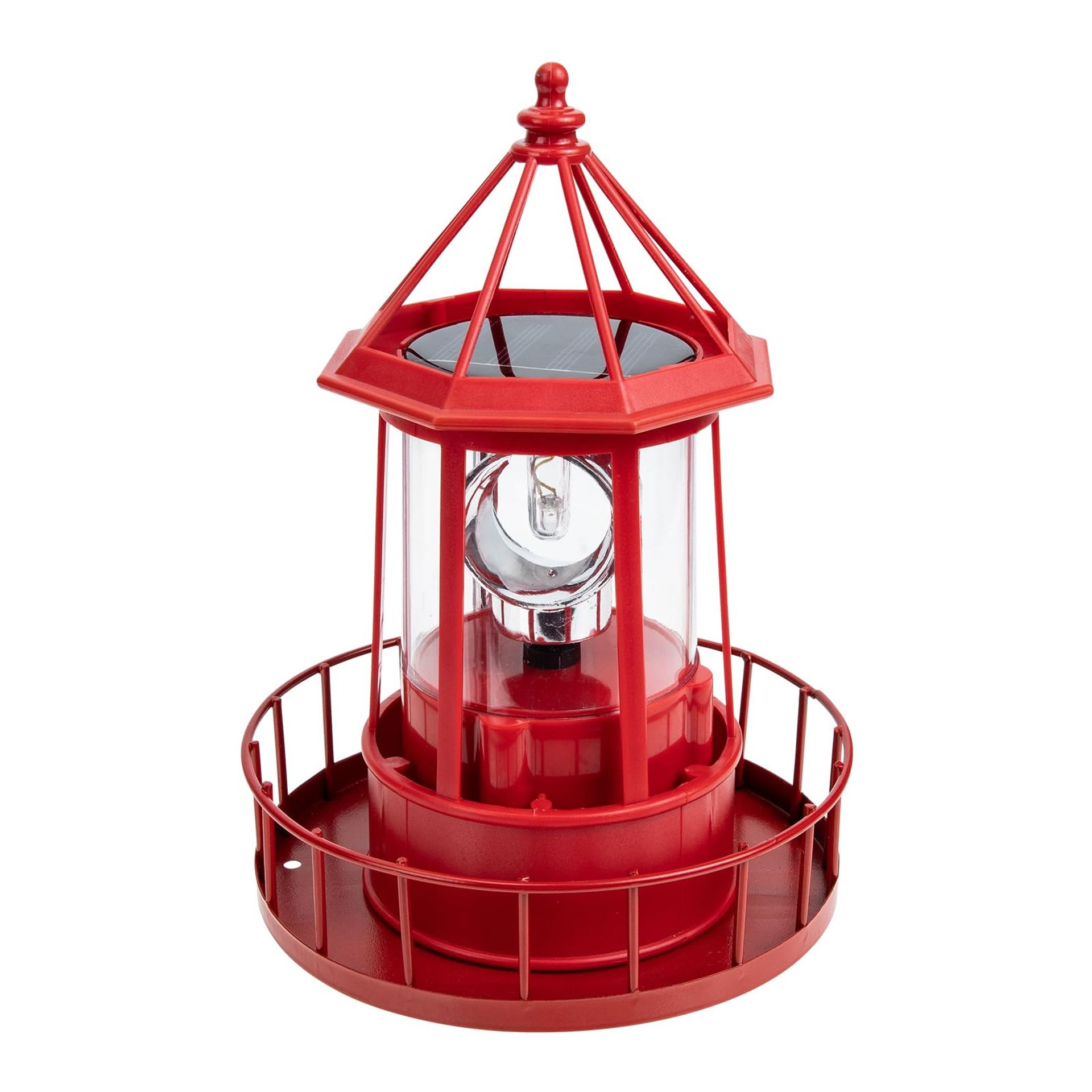 Solar Powered Rotating Lighthouse Outdoor Garden Beacon Light Waterproof IP44 - Red
