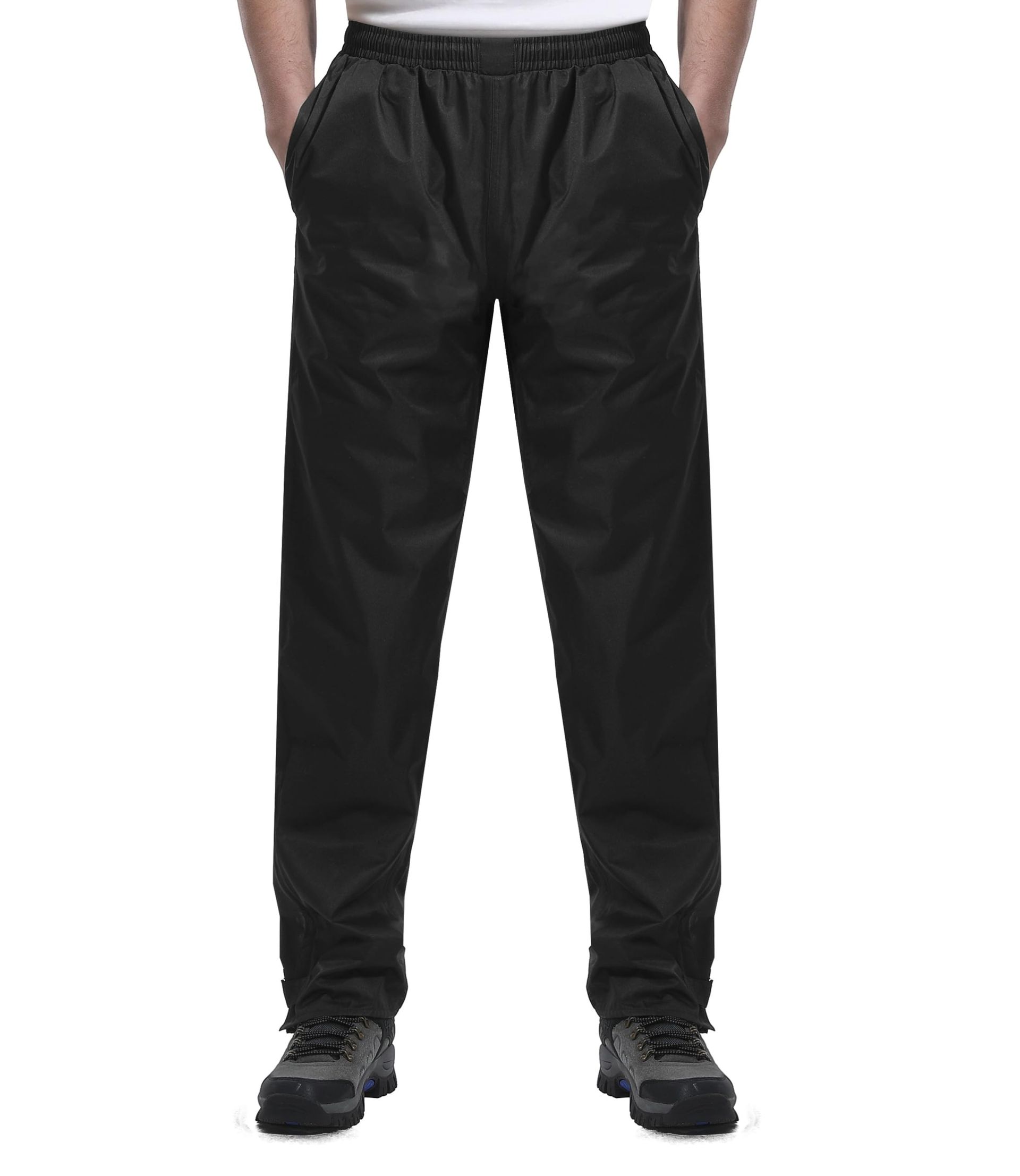 Men's Waterproof Overtrousers Lightweight Breathable Windproof Rain Pants Outdoor Workwear - Black S/34L