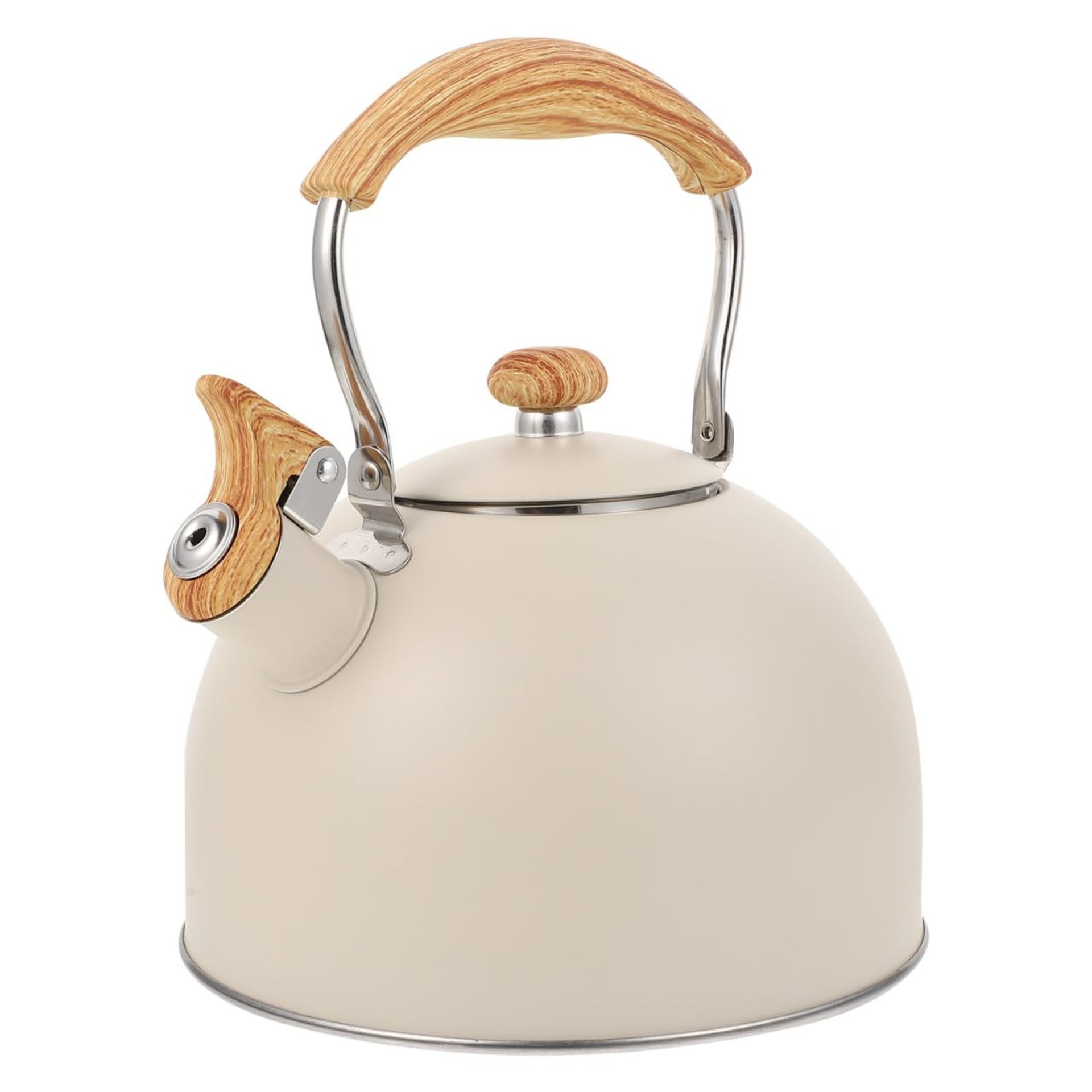 Whistling Tea Kettle 2.5L Stainless Steel Flat Bottom Ergonomic Handle - Beige
