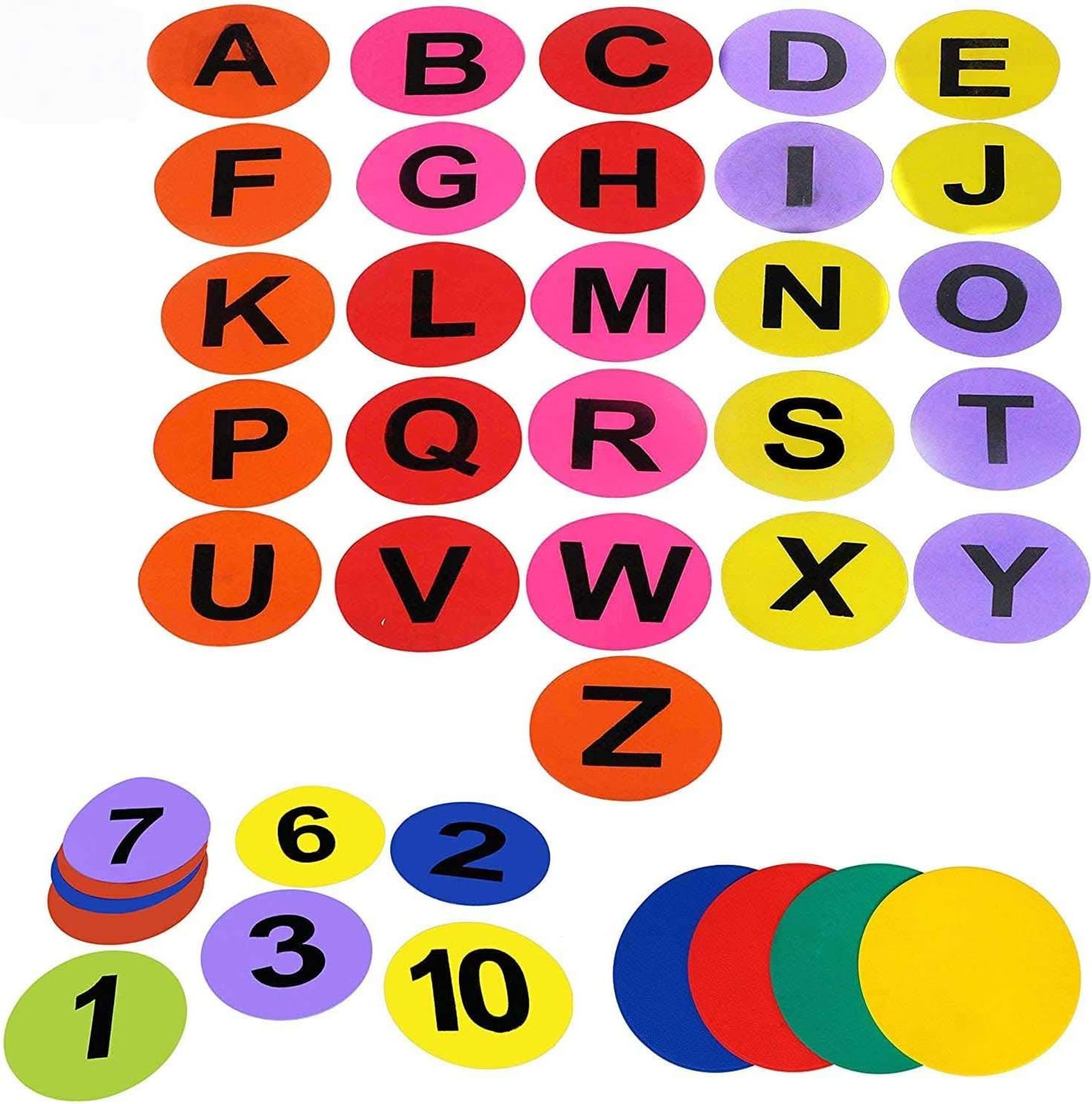 Colourful Non-Slip Spot Markers 8-inch Rubber Dots for Sports, PE & Classroom Training - Black, Green, Orange, Red 1 Count (Pack of 48)