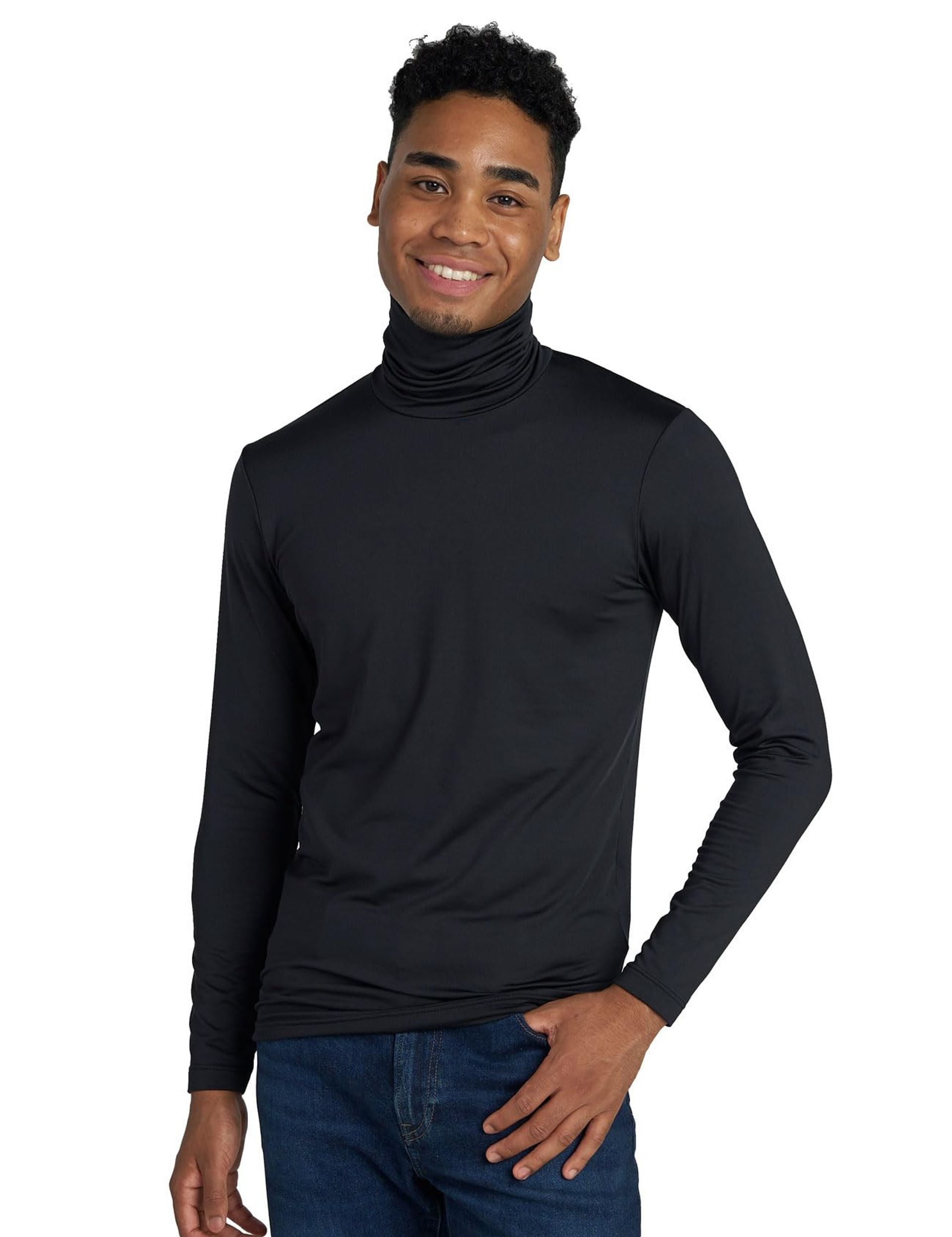 Men's Lightweight Turtleneck Thermal Base Layer Top Long Sleeve Micro-Fleece - Black M