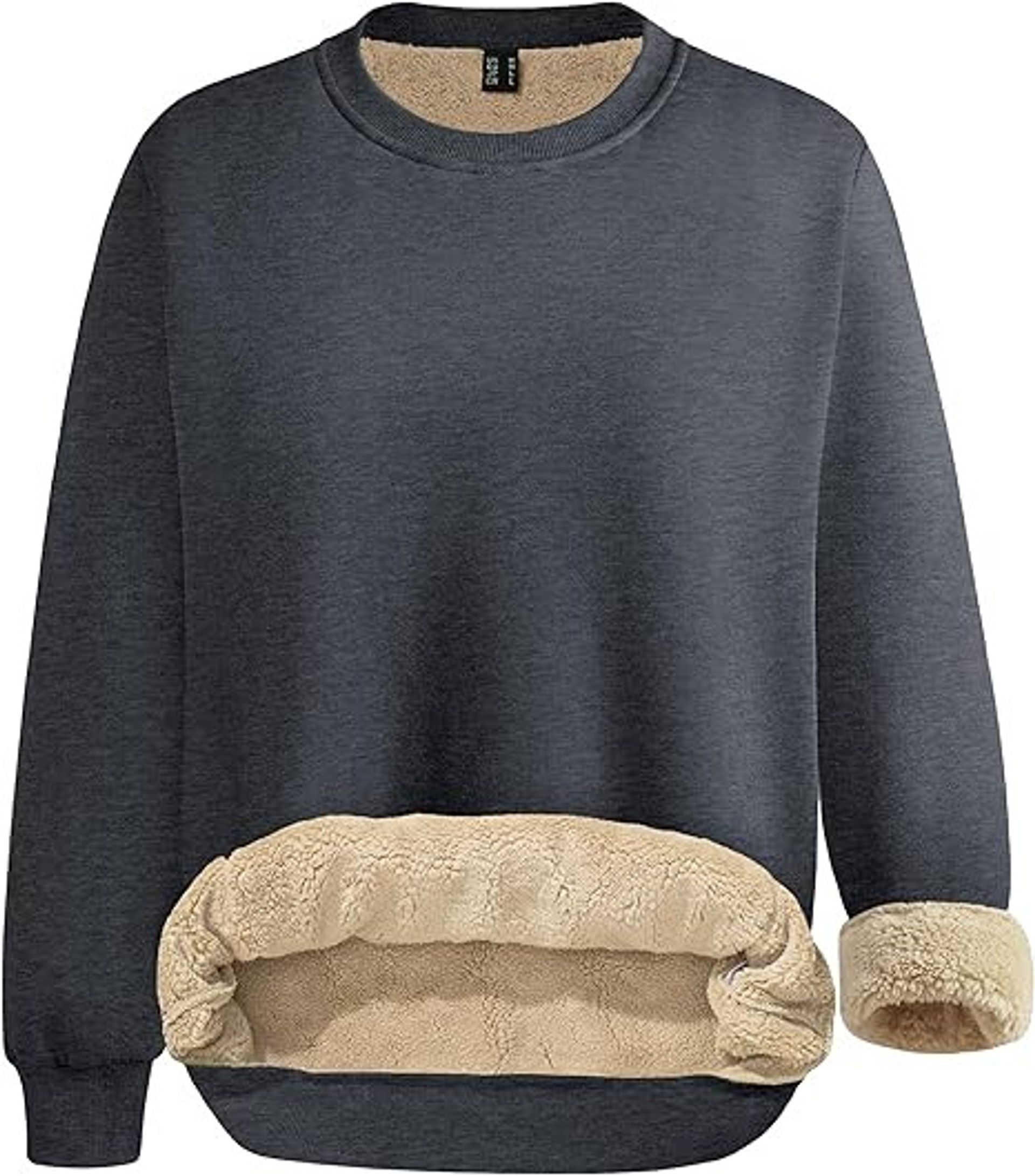 Women's Sherpa Lined Sweatshirt Fuzzy Crewneck Jumper Winter Pullover Top - Dark Grey 2XL