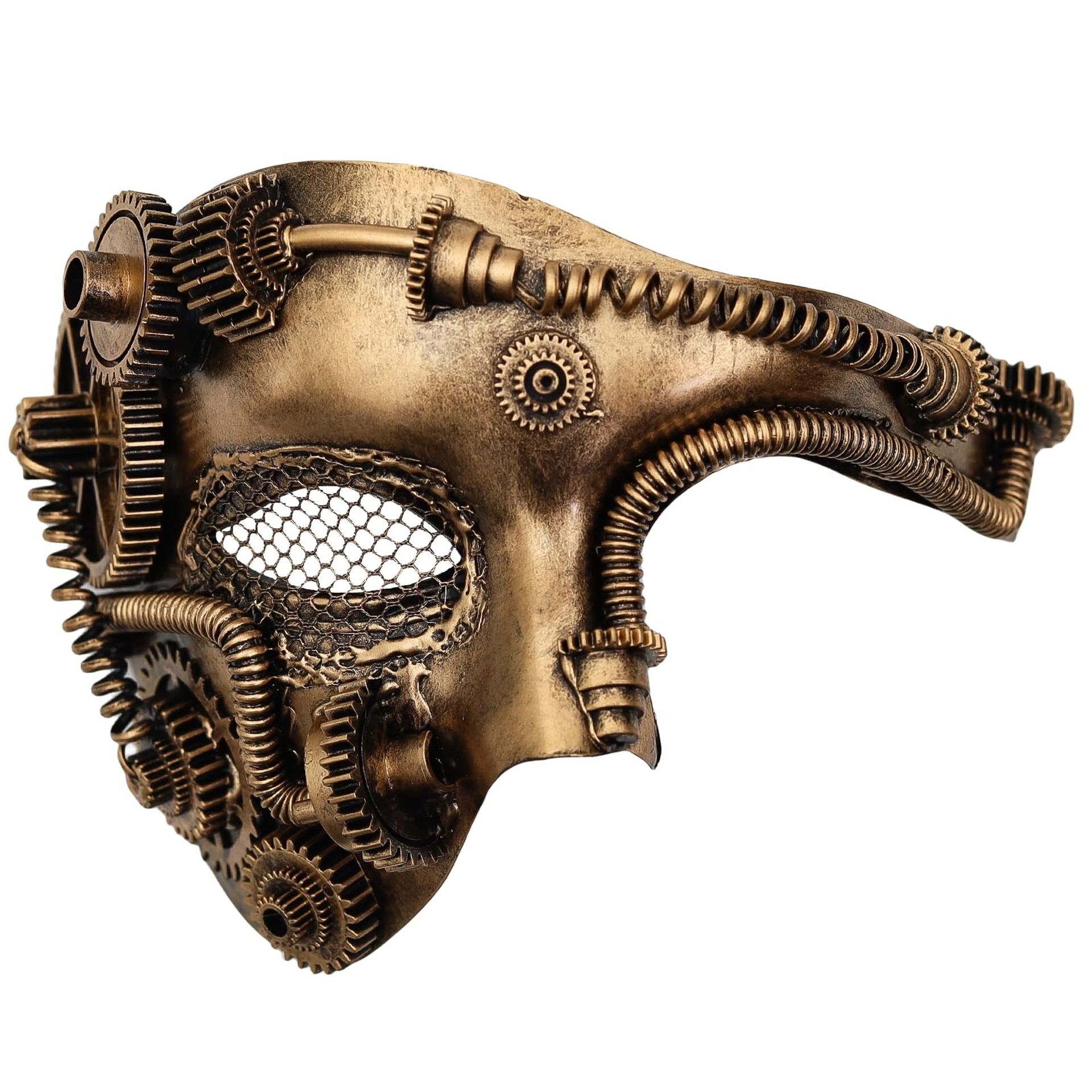 Steampunk Metal Cyborg Mesh Venetian Masquerade Mask for Fancy Dress, Halloween or Mardi Gras Party - Gold One Size