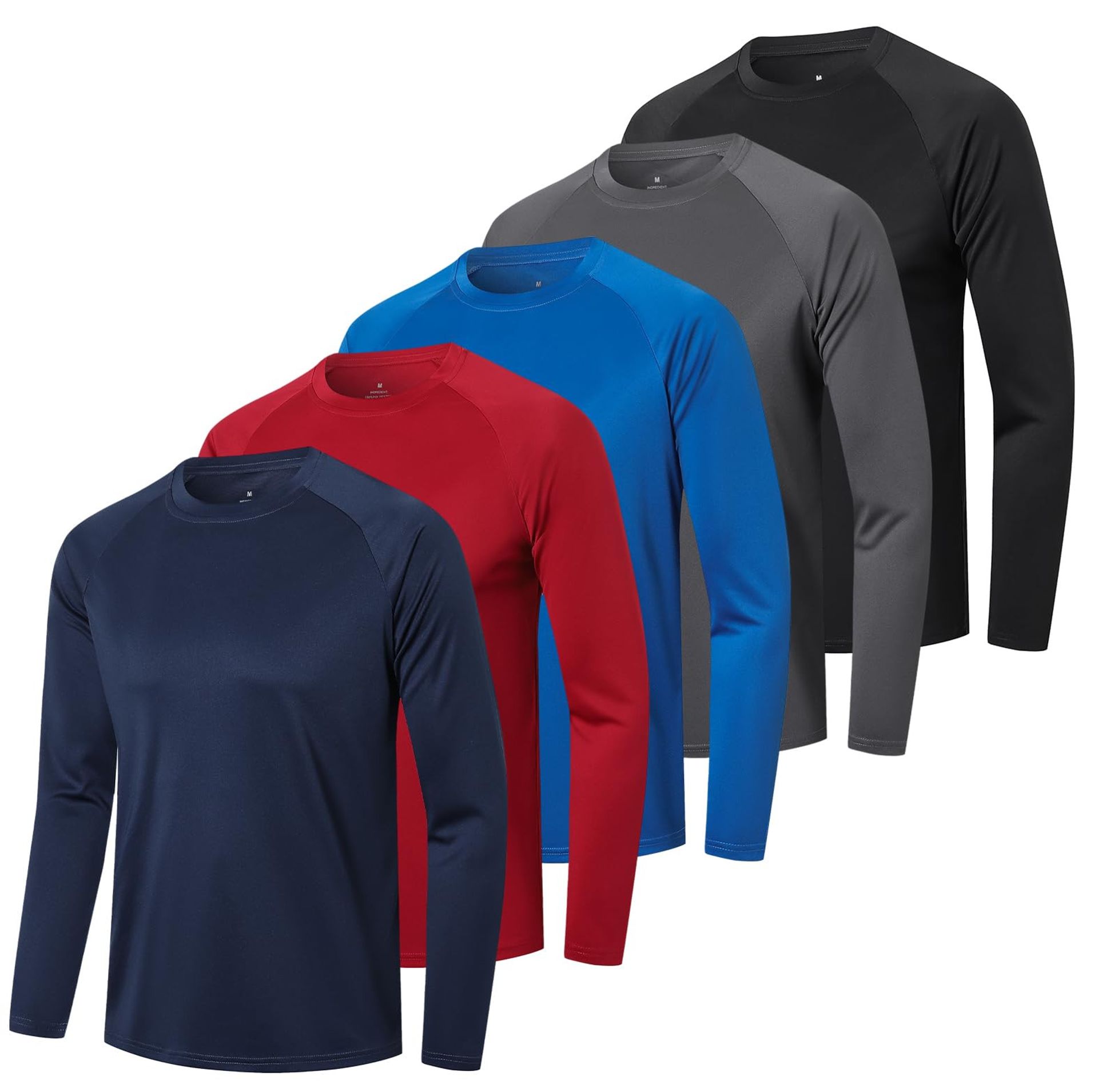 Men's Long Sleeve Gym T-Shirt Quick Dry Moisture Wicking Athletic Top Multipack - Black Grey Navy Blue Red XXL