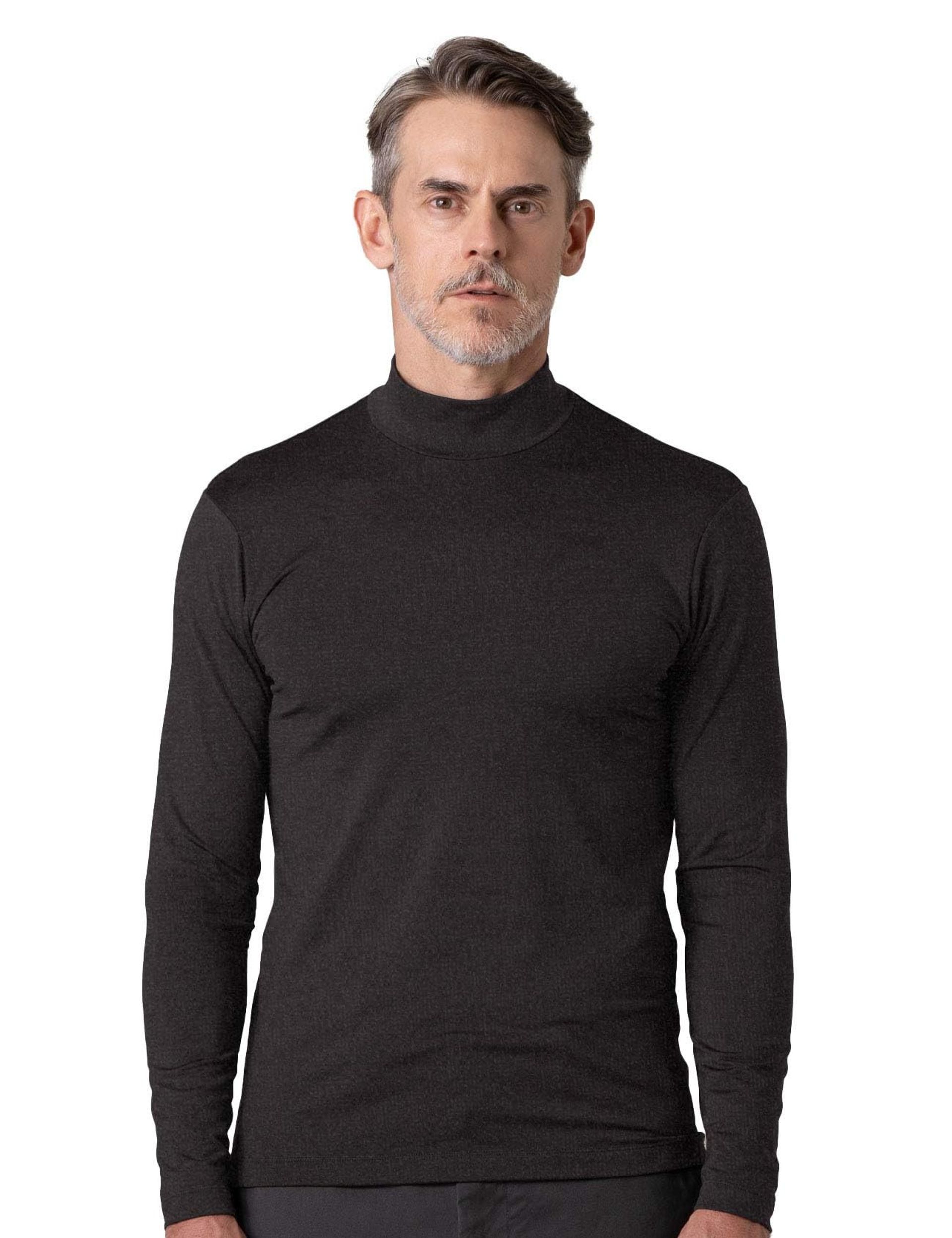 Men's Mock Neck Thermal Base Layer Long Sleeve Top Lightweight Moisture-Wicking - Dark Heather Grey S