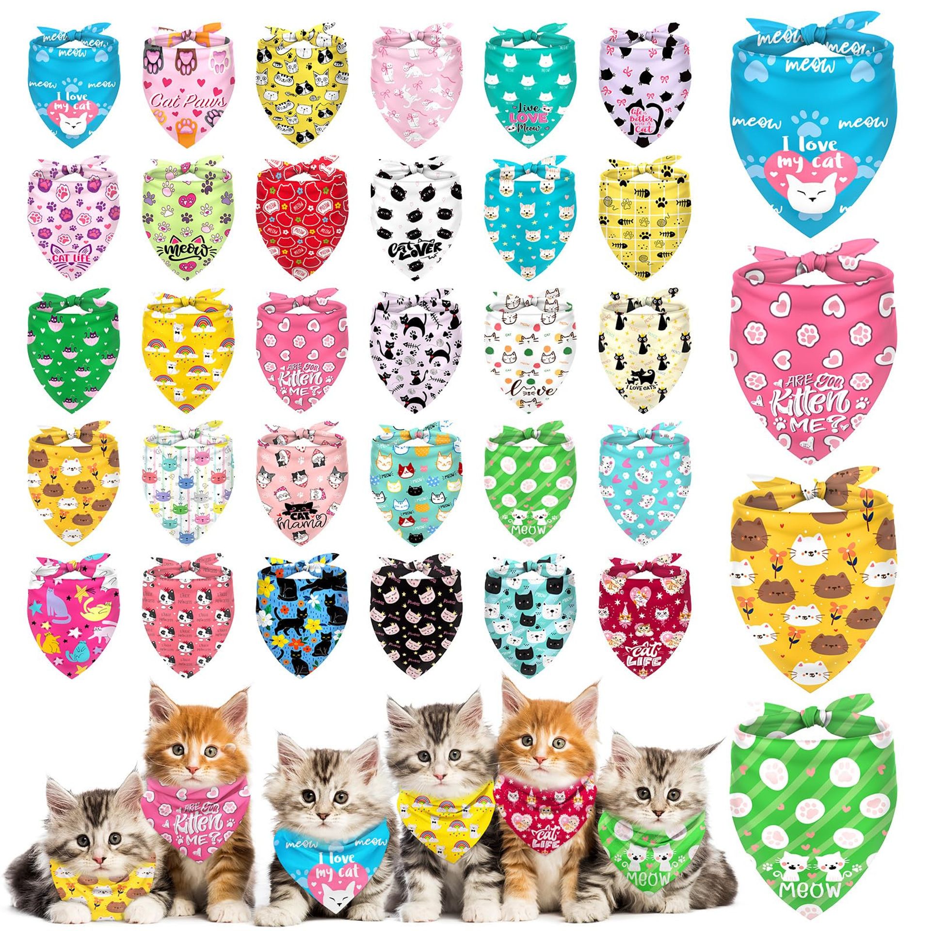 Cat Bandanas Set 30PCS Adjustable Reversible Triangle Bibs Soft Cotton Scarfs for Cats & Small Dogs - 30pcs-Cat 65 x 45 x 45 cm