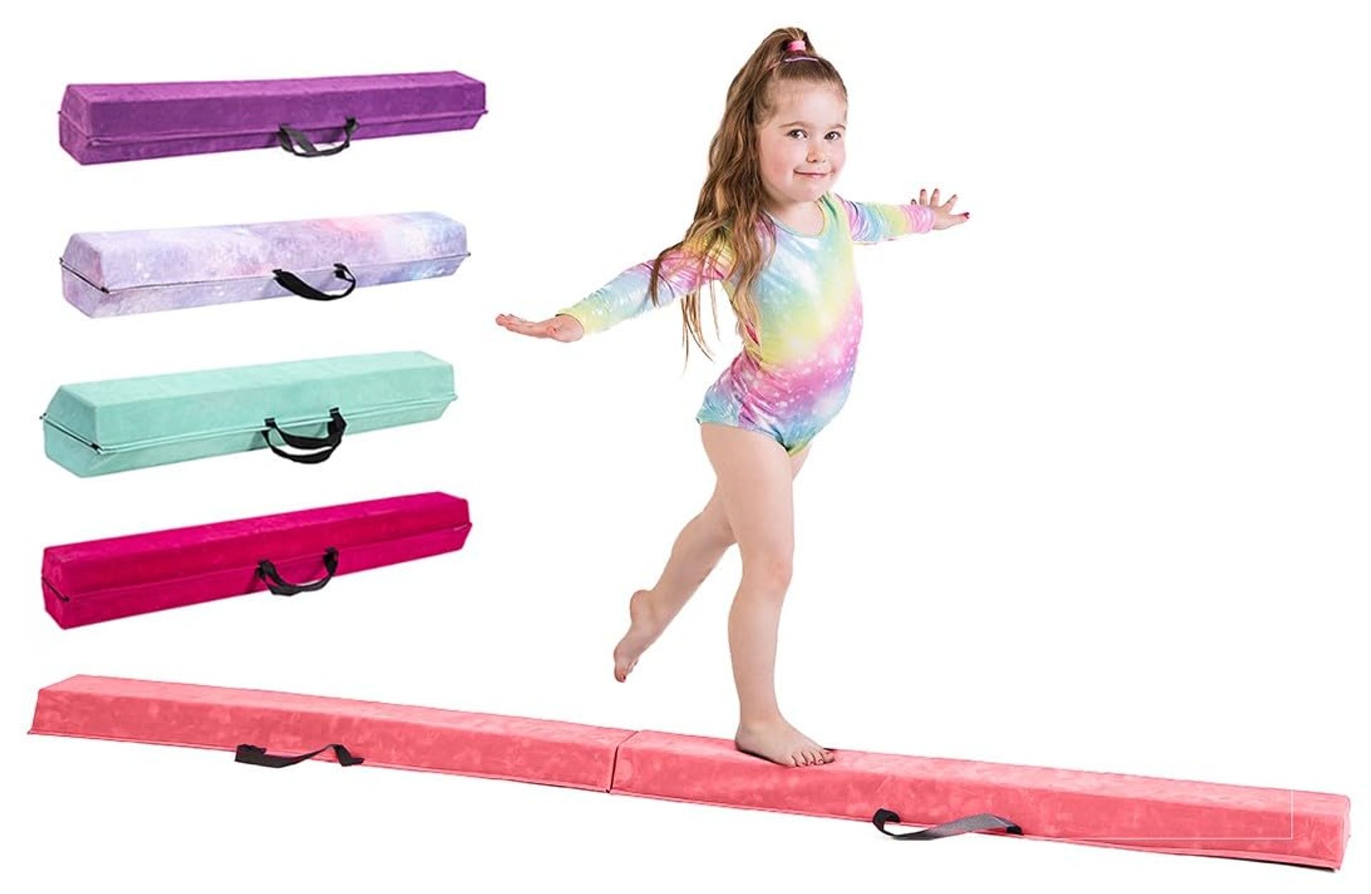 Children's Gymnastics Balance Beam Non-Slip Faux Suede EVA Foam with Flash Cards & Carry Case - Peach 210cm