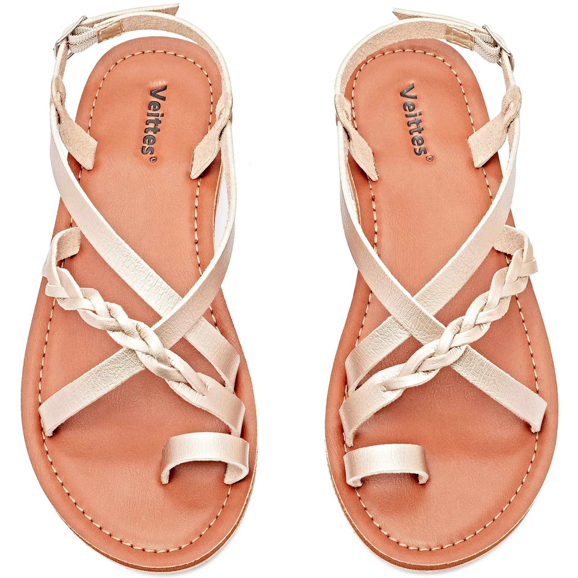 Women's Flat Slide Sandals Toe Ring Criss Cross Strappy Summer Shoes - Gold UK 8