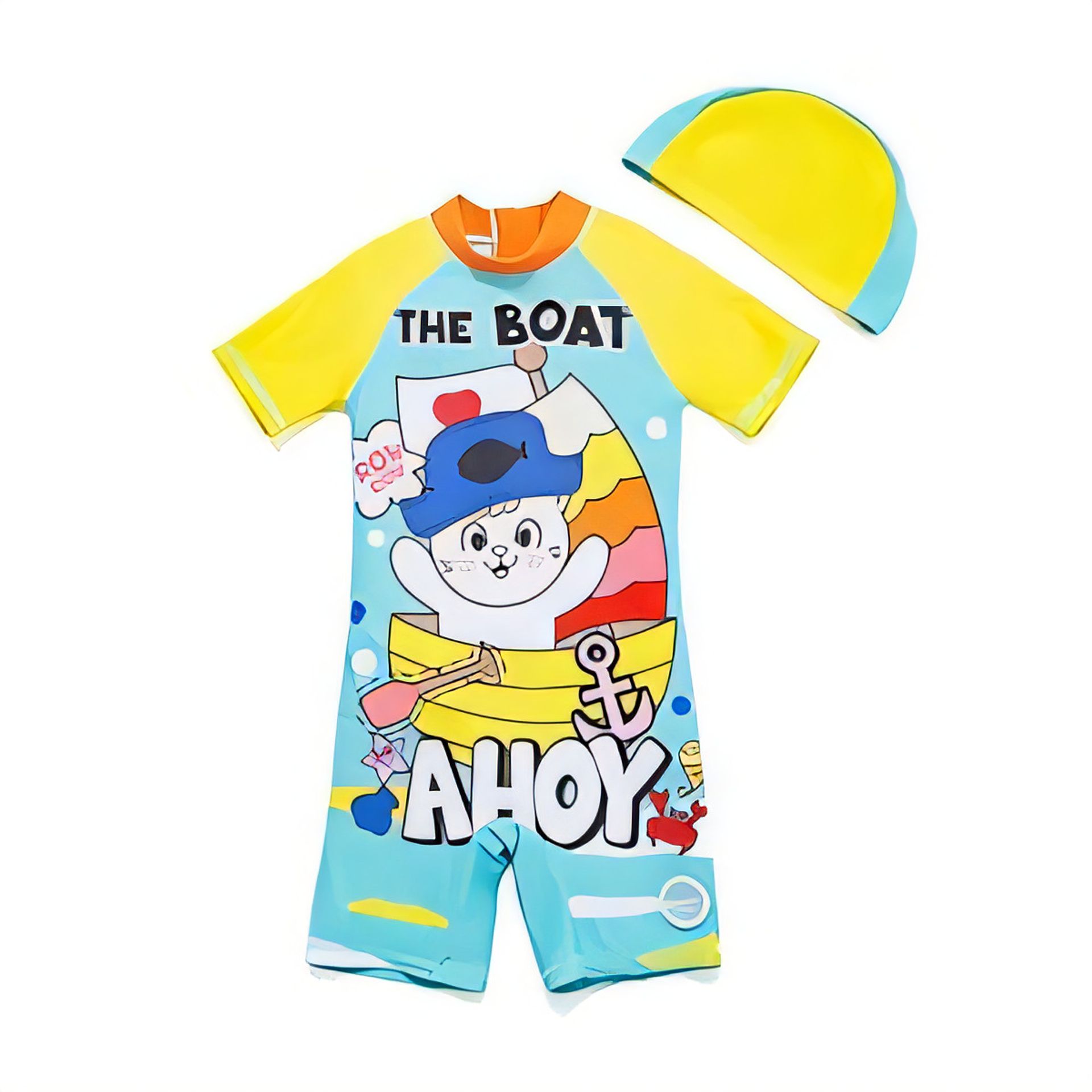 Baby Boys One Piece Swimsuit with UPF 50+ Sun Protection, Eco-Friendly Long Sleeve Design - AHOY 3-6 Months