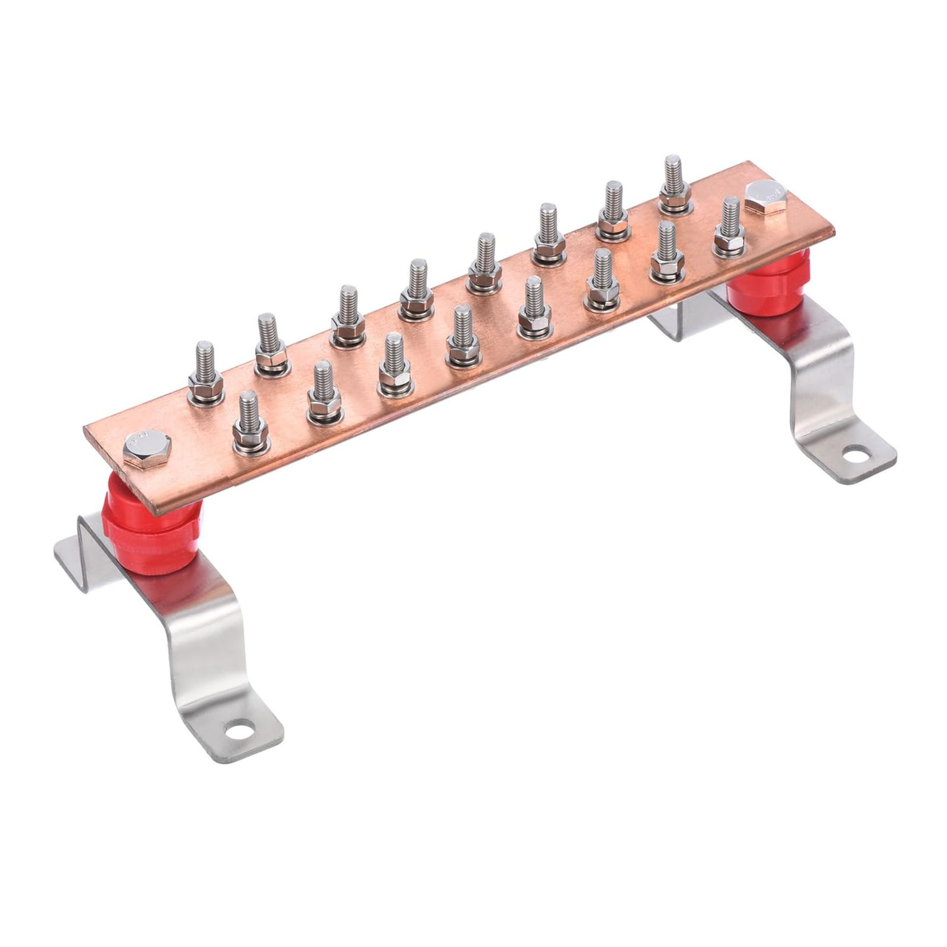 Copper Ground Bar Kit 16 Terminal Positions with Mounting Brackets for Electrical Panels - Copper 10in x 2in