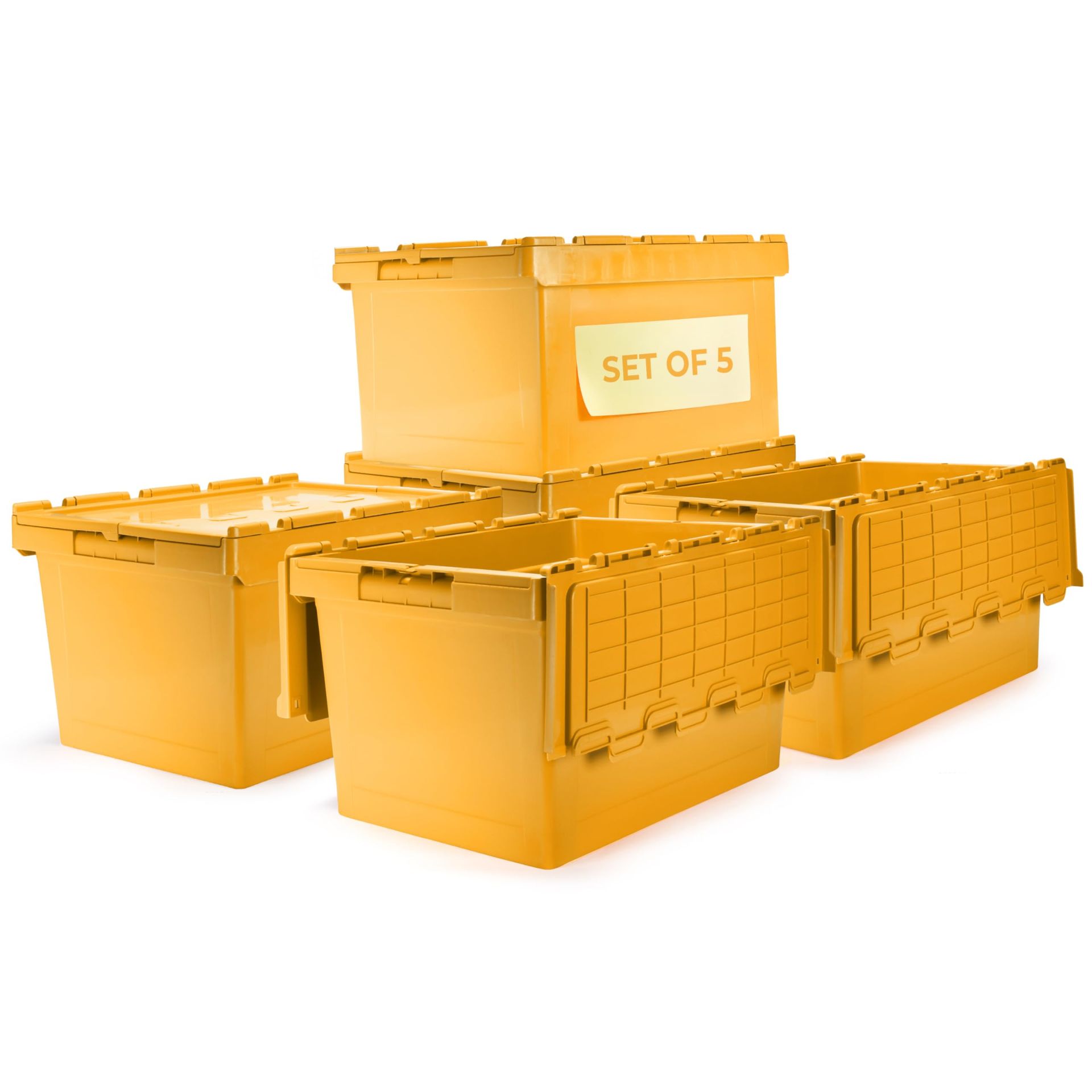 Heavy Duty Plastic Storage Boxes with Lids Stackable Crates for Home, Garage & Wardrobe - Yellow 71x46x36.8cm