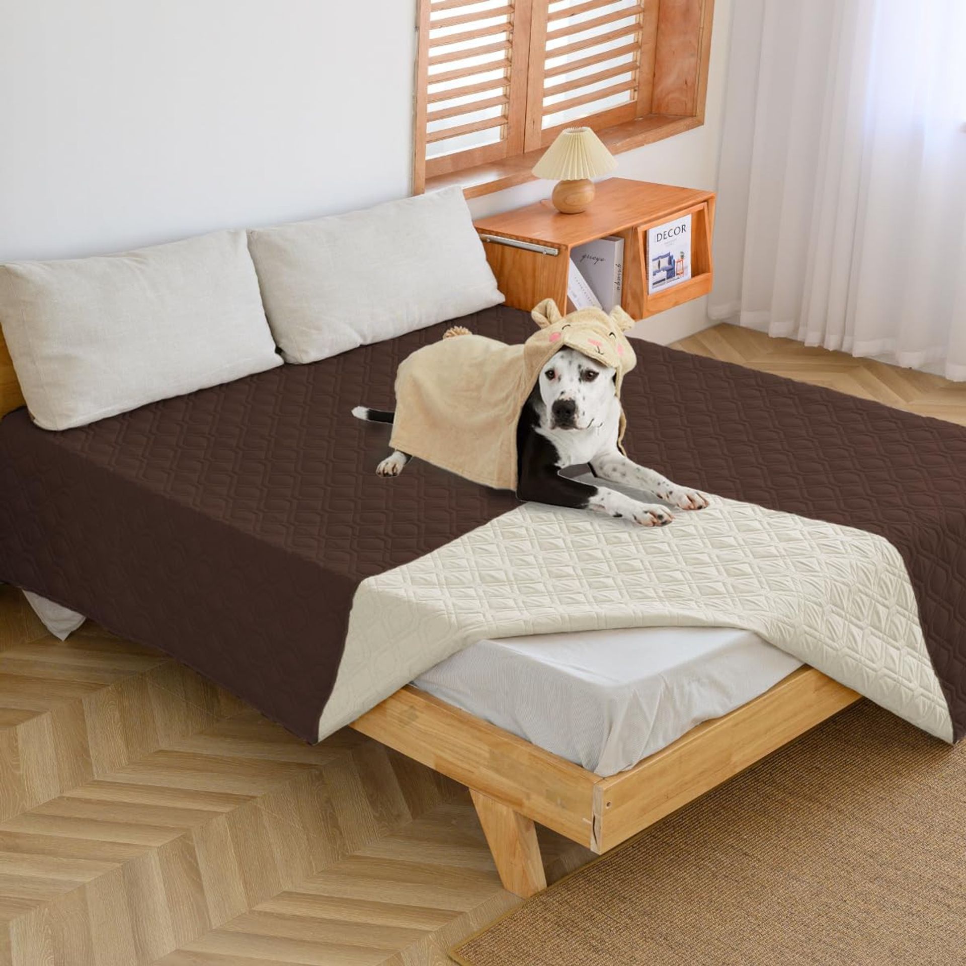 Waterproof Pet Blanket Soft Reversible Throw Protects Furniture & Bedding - Chocolate + Beige 203x208cm