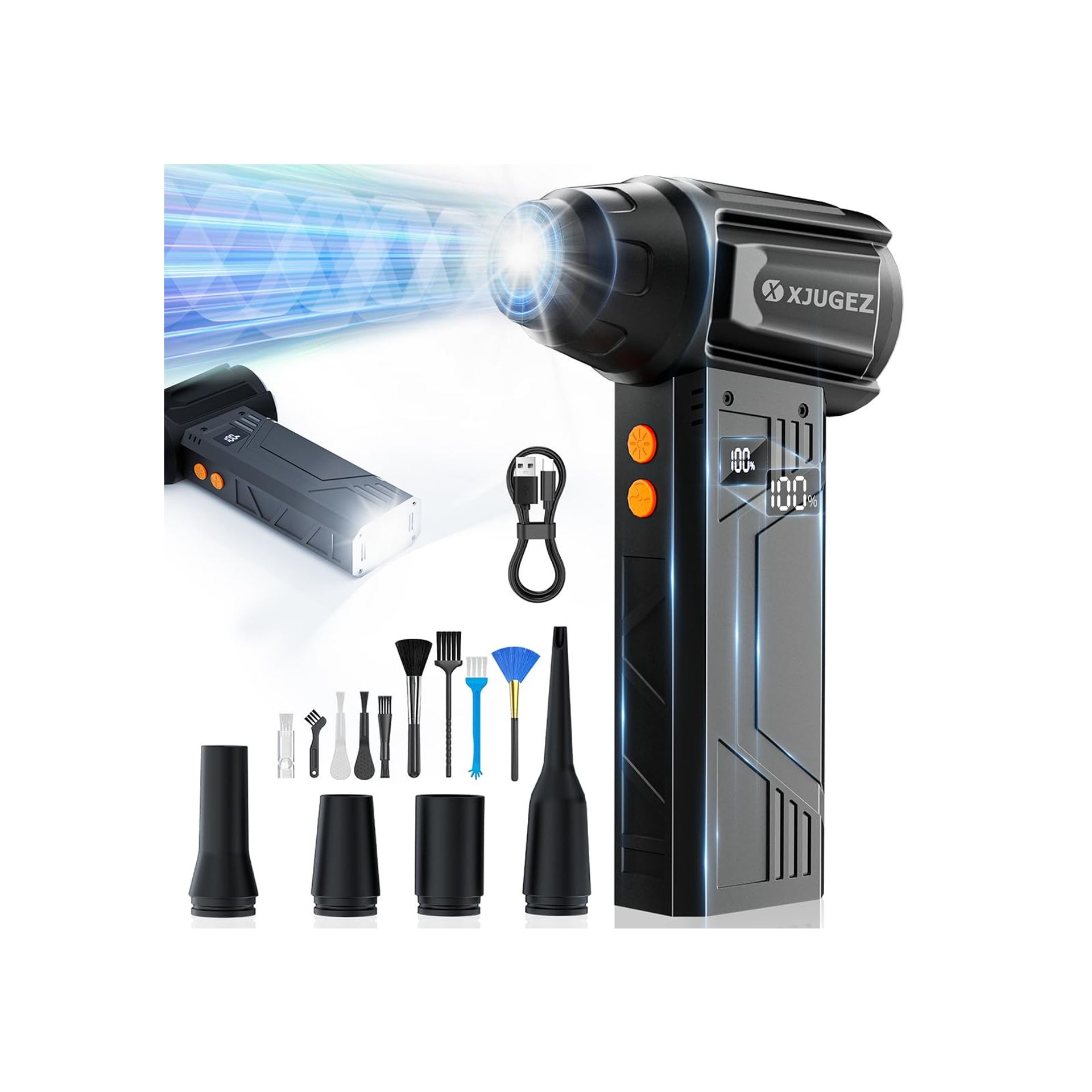 Electric Air Duster 180000RPM Cordless Compressed Air Cleaner with 4 Speed Modes and Dual LED Lights for Computer, Laptop and Keyboard - Black