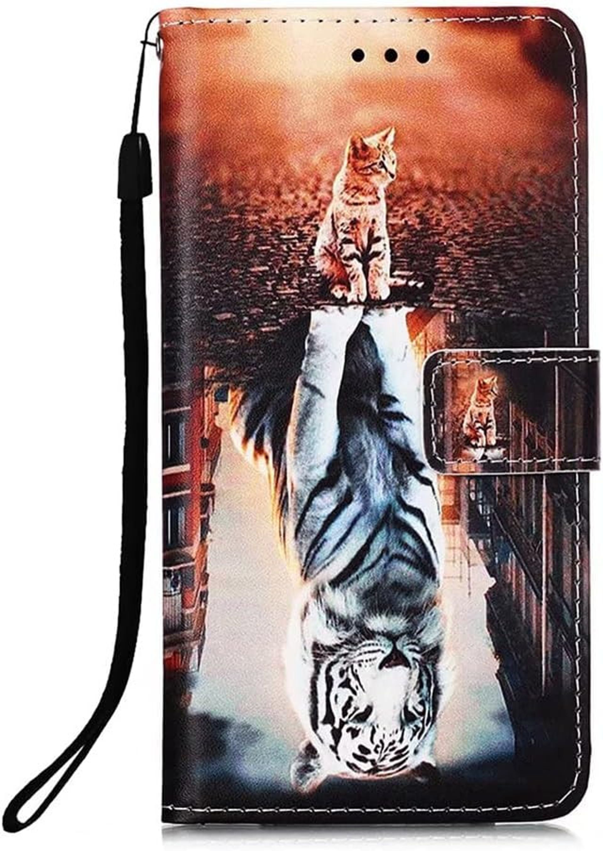 Flip Phone Case for Xiaomi Redmi 9A with Wallet Card Slot, 3D Cat & Tiger Pattern, Magnetic Closure + Free Screen Protector