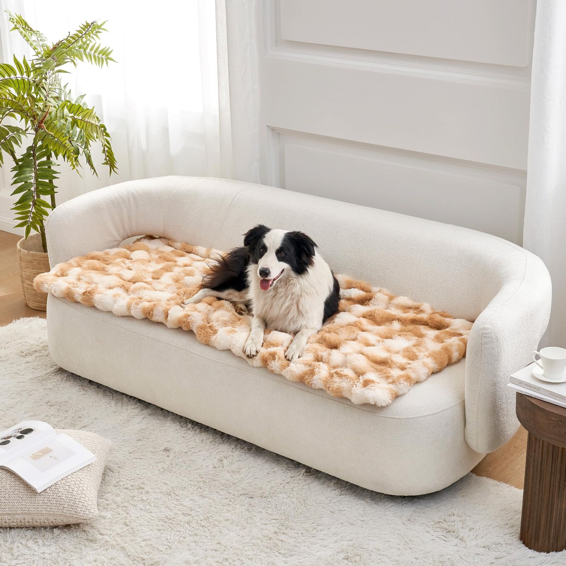 Faux Fur Sofa Cover for Pets Washable Waterproof Non-Slip Protector - Tie Dye Brown 70x177cm