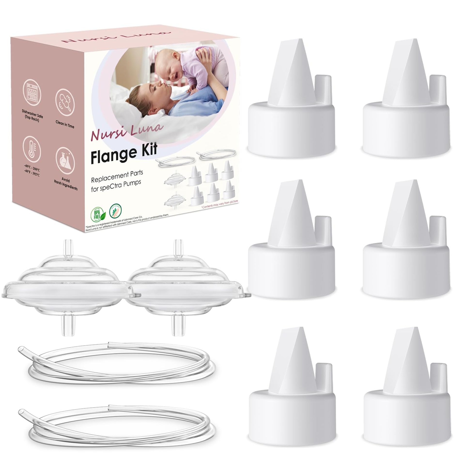 Breast Pump Replacement Parts Compatible with Spectra S1 S2 9 Plus, Includes Valves, Backflow Protectors and Tubing - Clear Valves+Backflow Protectors+Tubings