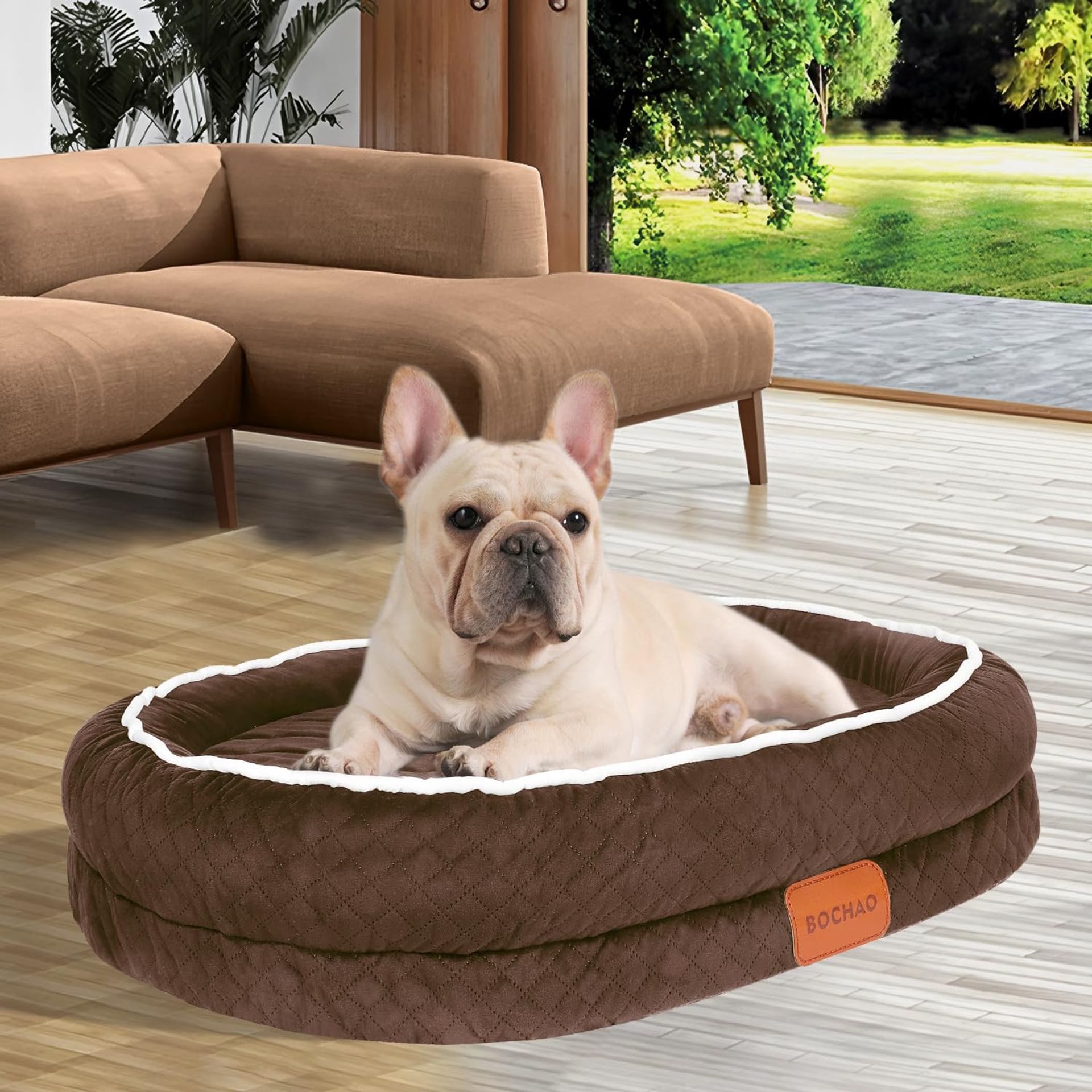 Orthopaedic Egg-Shaped Memory Foam Dog Bed with Neck Support, Waterproof Non-Slip Base, Removable Washable Cover - Coffee Colour M-L