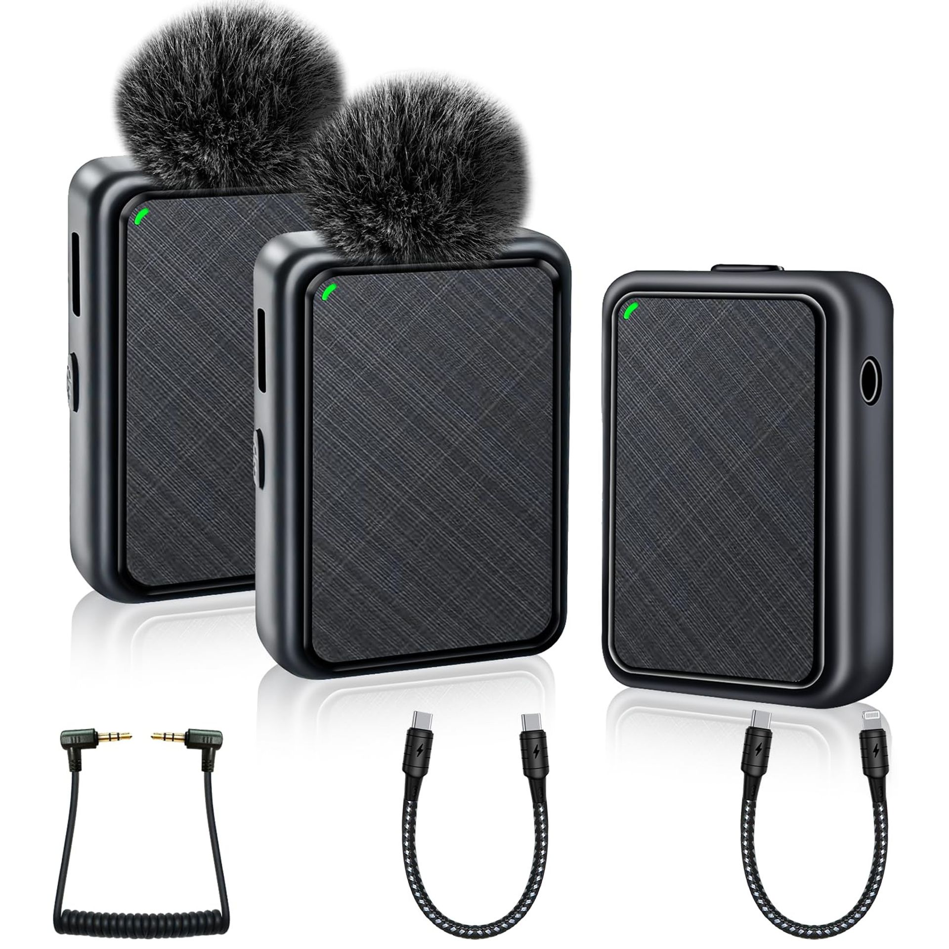 Wireless Lavalier Microphone Dual Mini Clip-On 2.4G for USB-C Phone, Camera, Podcast, Interview & Vlog - Black V8