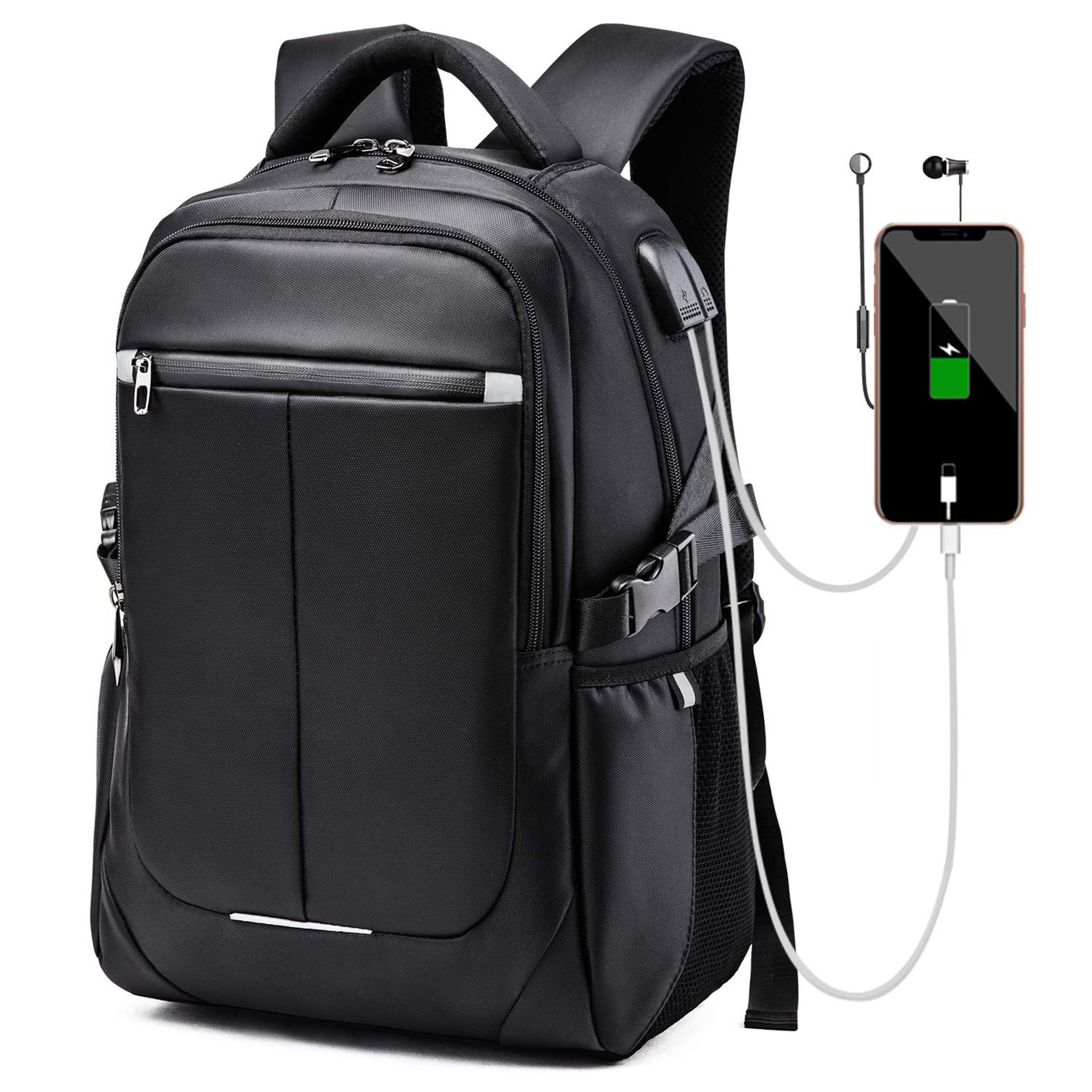 Business Laptop Backpack Water-Resistant USB Charging Port Anti-Theft Design Fits 15.6-Inch Laptop - Black 17"