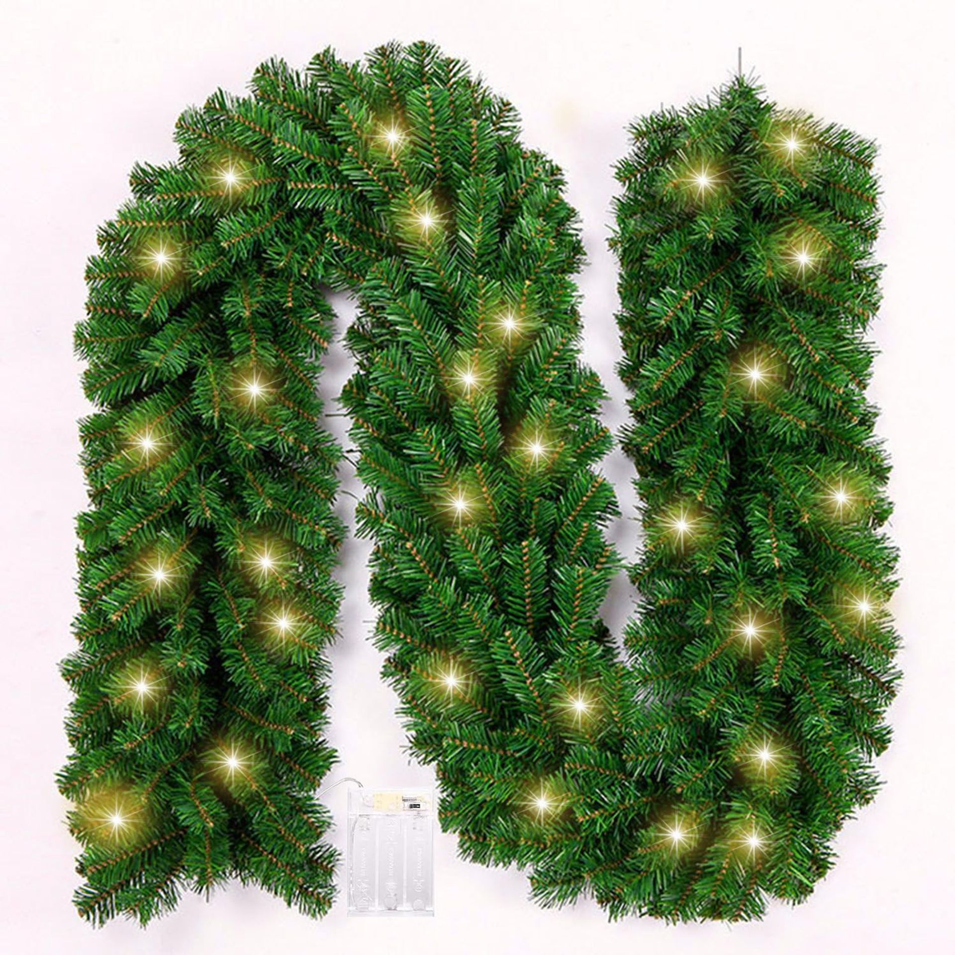 Prelit Christmas Garland with 50 LED Lights 9ft Artificial Pine Branches for Mantel Staircase and Doorway Decor - Green 2.7M