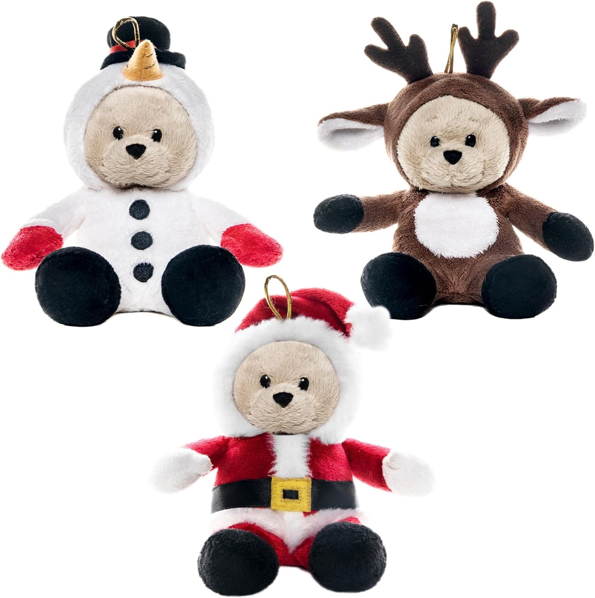 7 Inch Christmas Teddy Bears 3 Pack Santa Reindeer Snowman Plush Ornaments - Christmas Bear 7 Inches-3 Pack