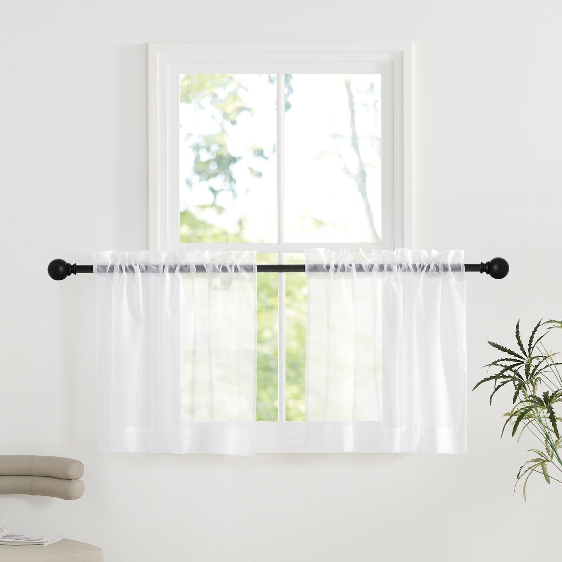 Light Grey Net Curtains Set Slot Top Sheer Voile Panels Privacy Light Filtering - Light Grey W 60" x L 95" (2 Panels)