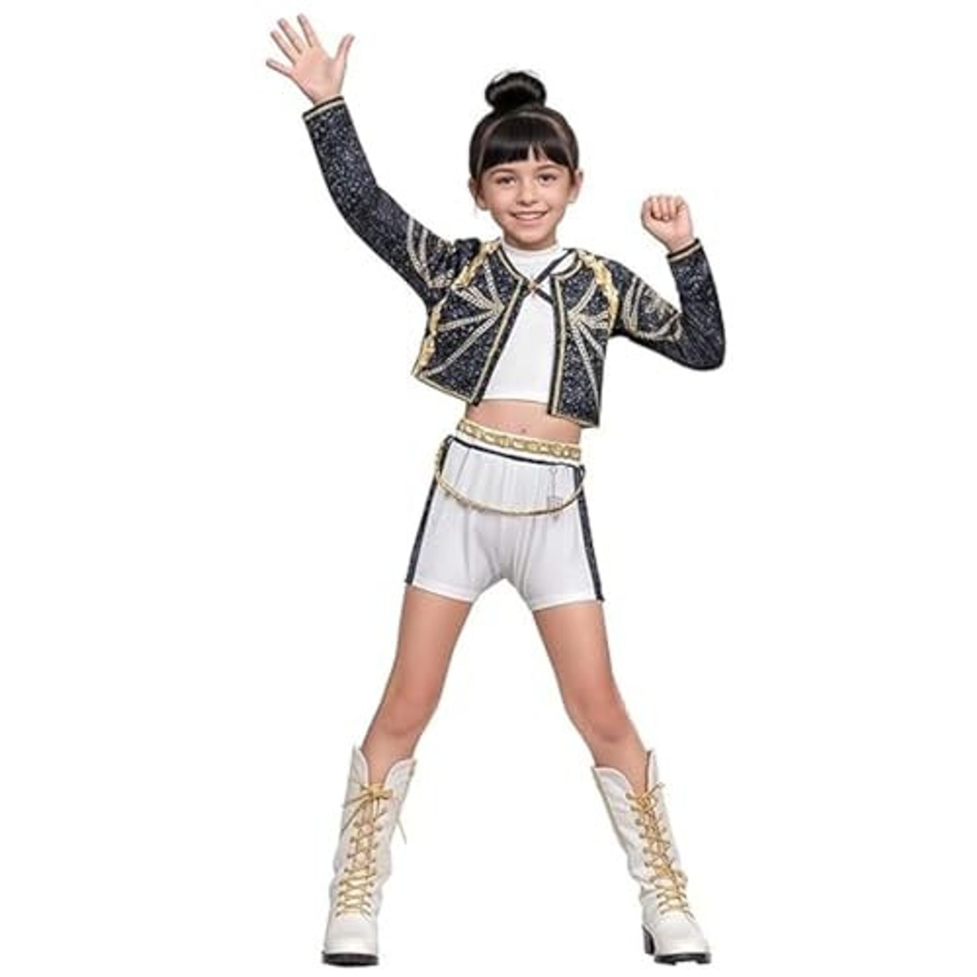 Girls Pop Singer Fancy Dress Costume 3 Piece Rumi Outfit for Halloween or Parties - Black 9-10 Years