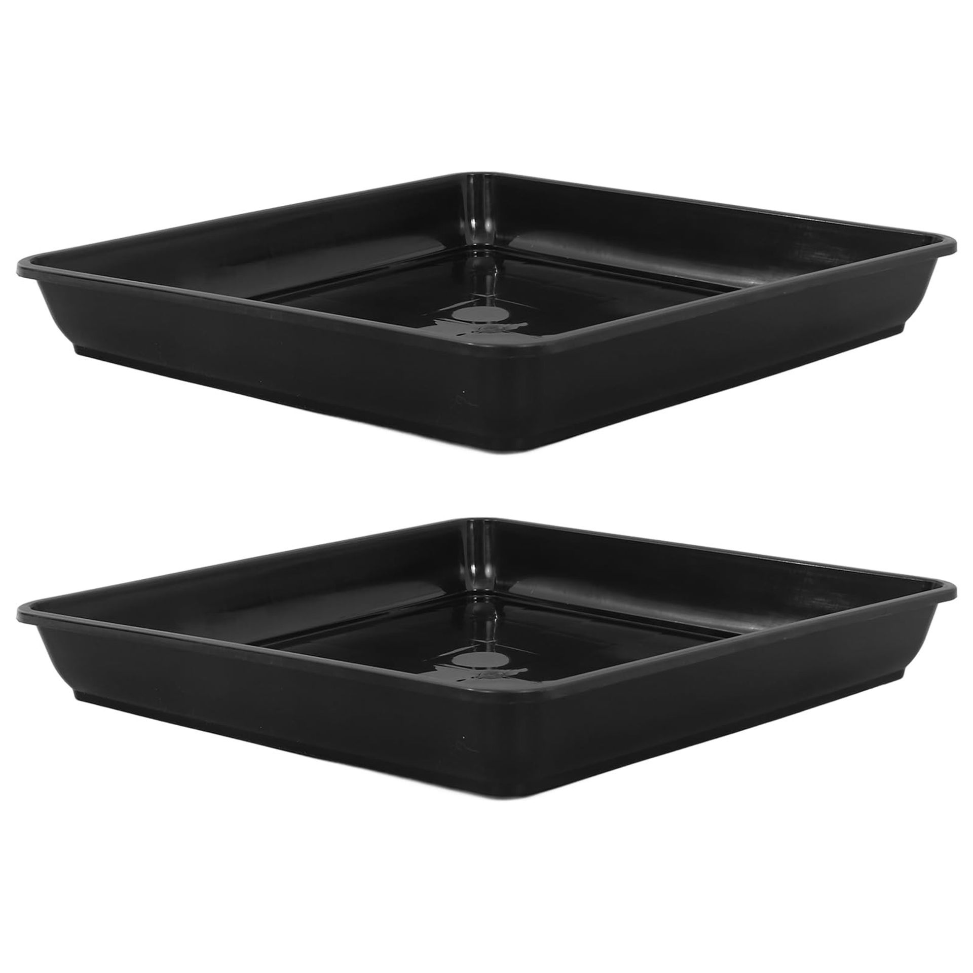 Square Plant Saucers 2 Pack Durable Plastic Drip Trays for Indoor and Outdoor Pots - Black 41cm