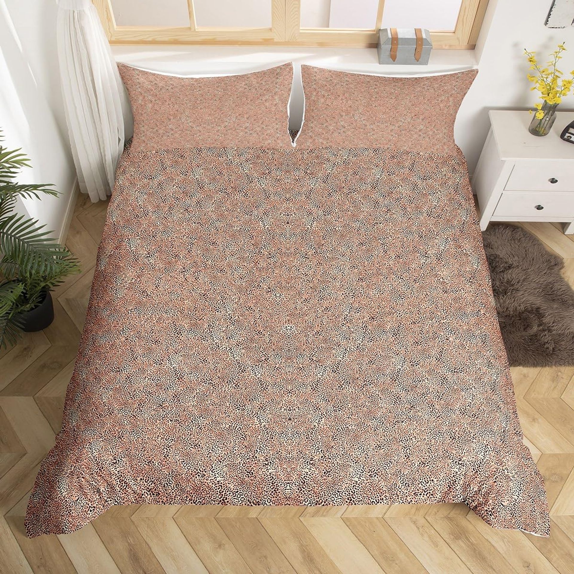 Leopard Print Duvet Cover Set Soft Microfibre Reversible Bedding with Pillowcases - Brown Black King - Spring Refresh