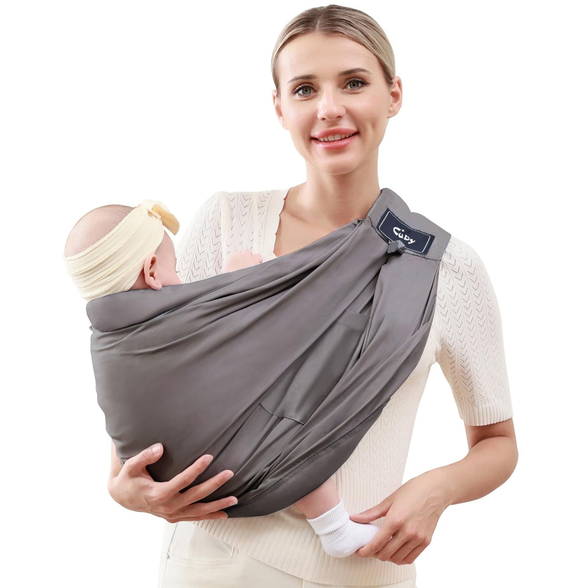Baby Sling Carrier Natural Cotton Adjustable Wrap for Newborns, Infants & Toddlers - Cotton Dark Grey