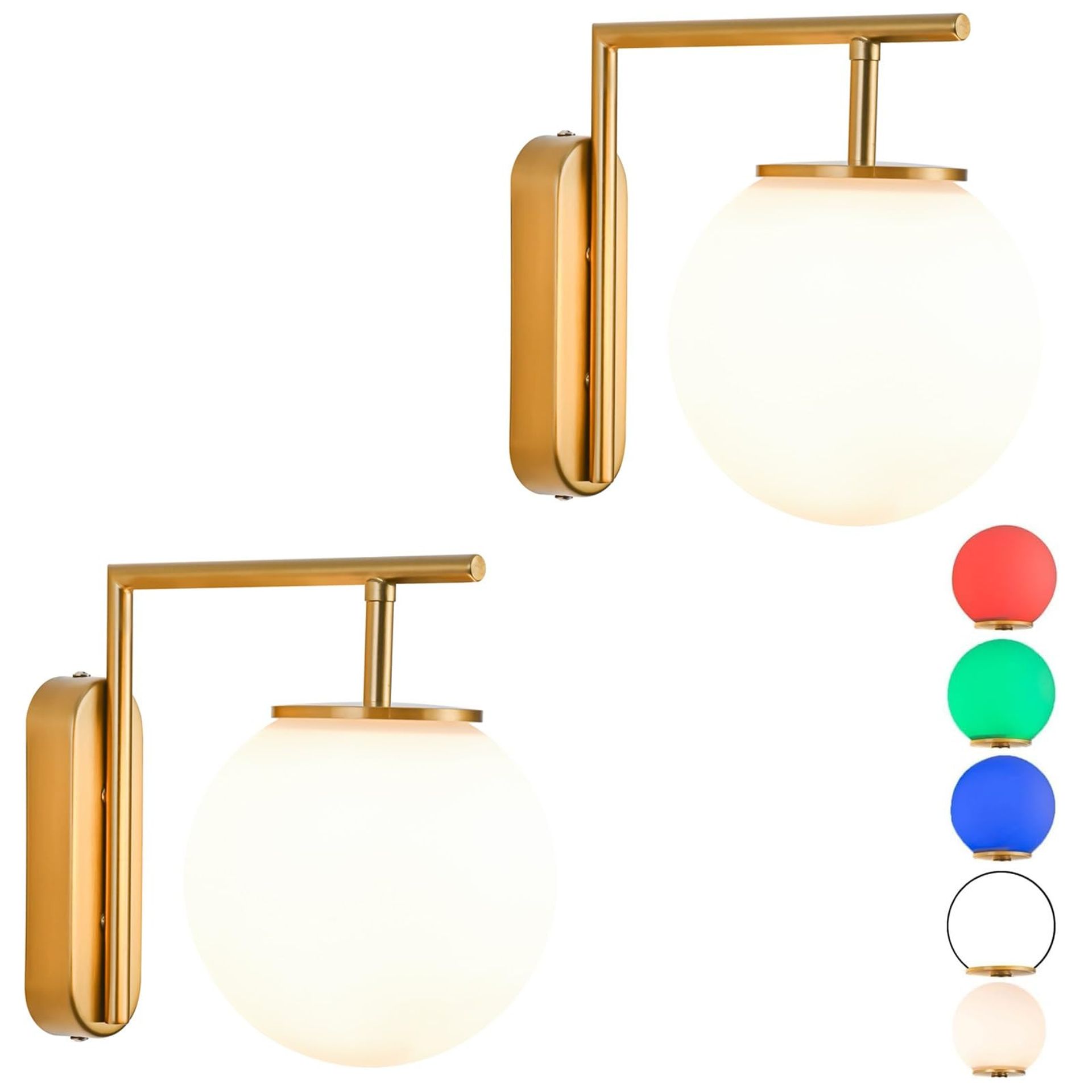 Battery Operated Wall Sconce Set of 2 Rechargeable Dimmable Glass Shade with Remote Control - Gold One Size
