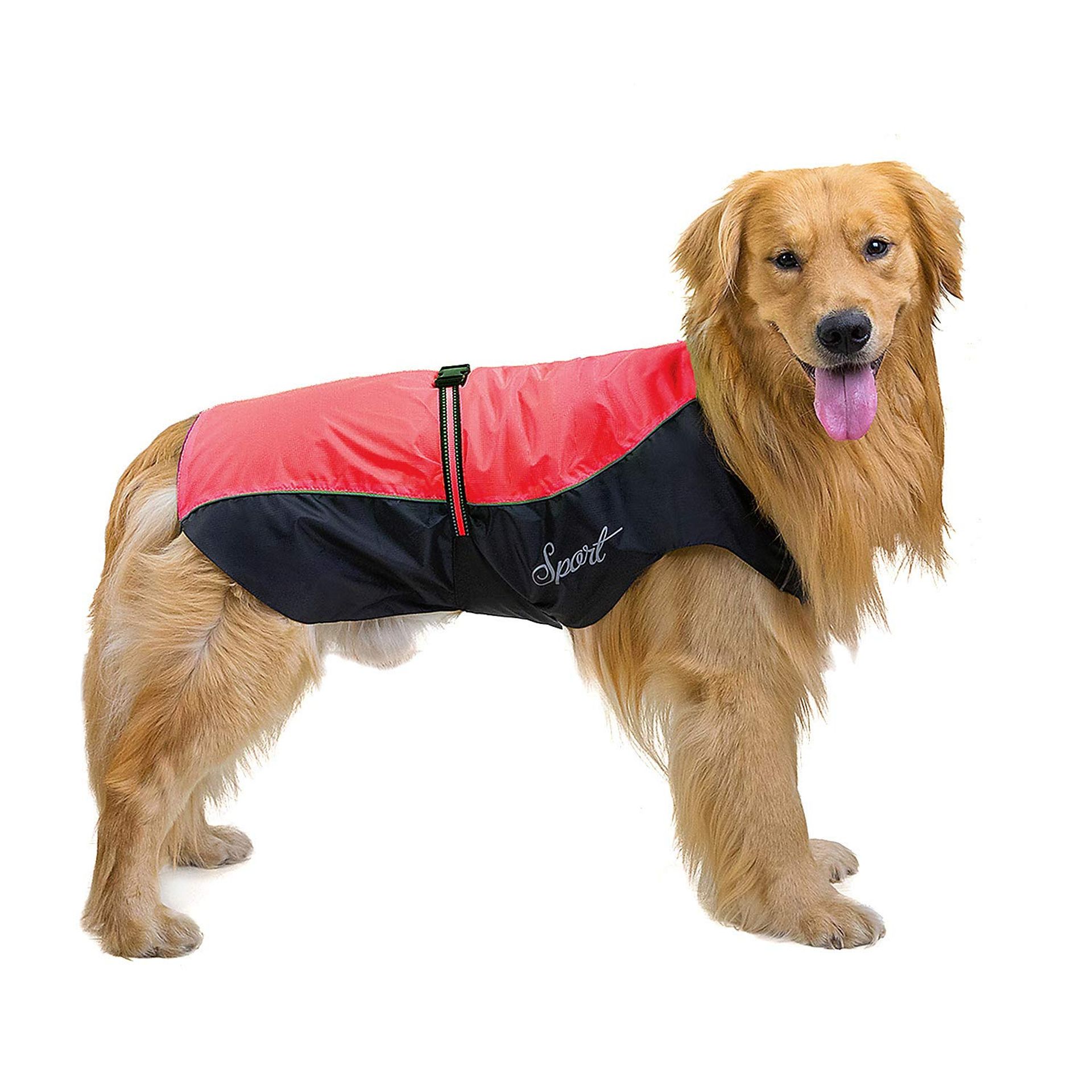 Waterproof Dog Raincoat Reflective Breathable Mesh Outdoor Jacket High Collar - Red 7XL