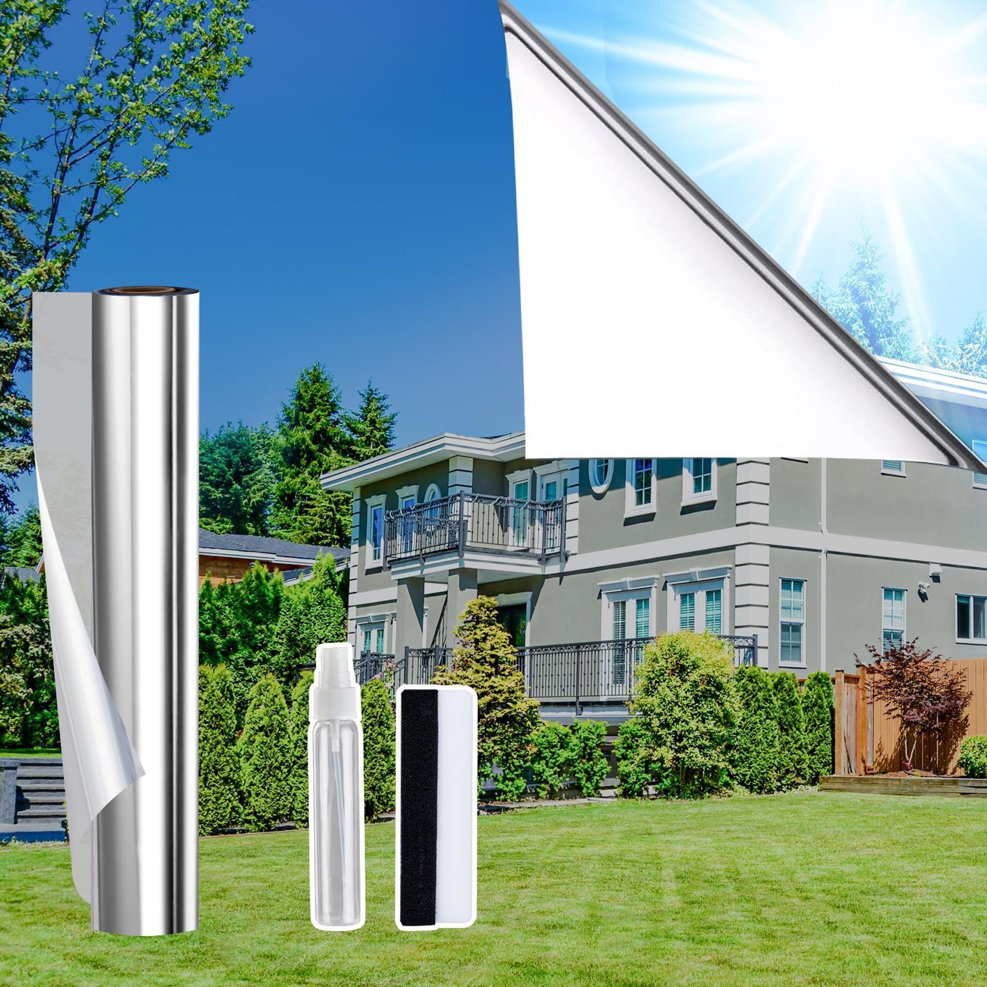 One Way Window Privacy Film Reflective Mirror No Glue Anti-Glare UV Sun Protection for Home or Office - Silver 90x200cm