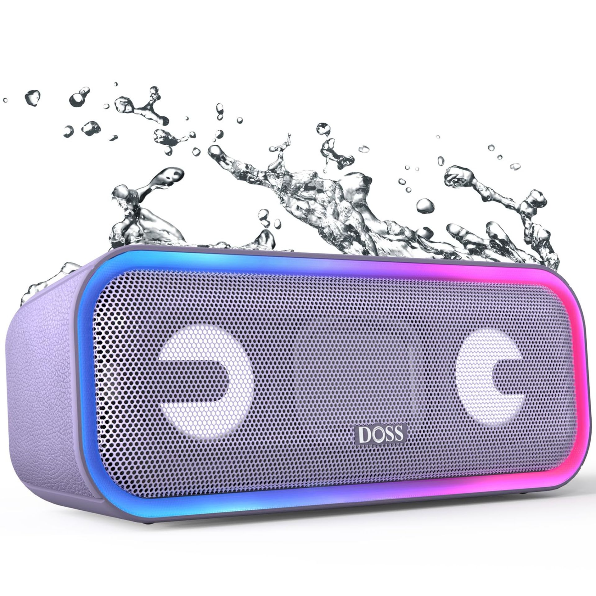 Wireless Bluetooth Speaker 24W Stereo Sound Deep Bass IPX6 Waterproof 15H Playtime RGB Lights - Purple SoundBox Pro+ - Spring Refresh