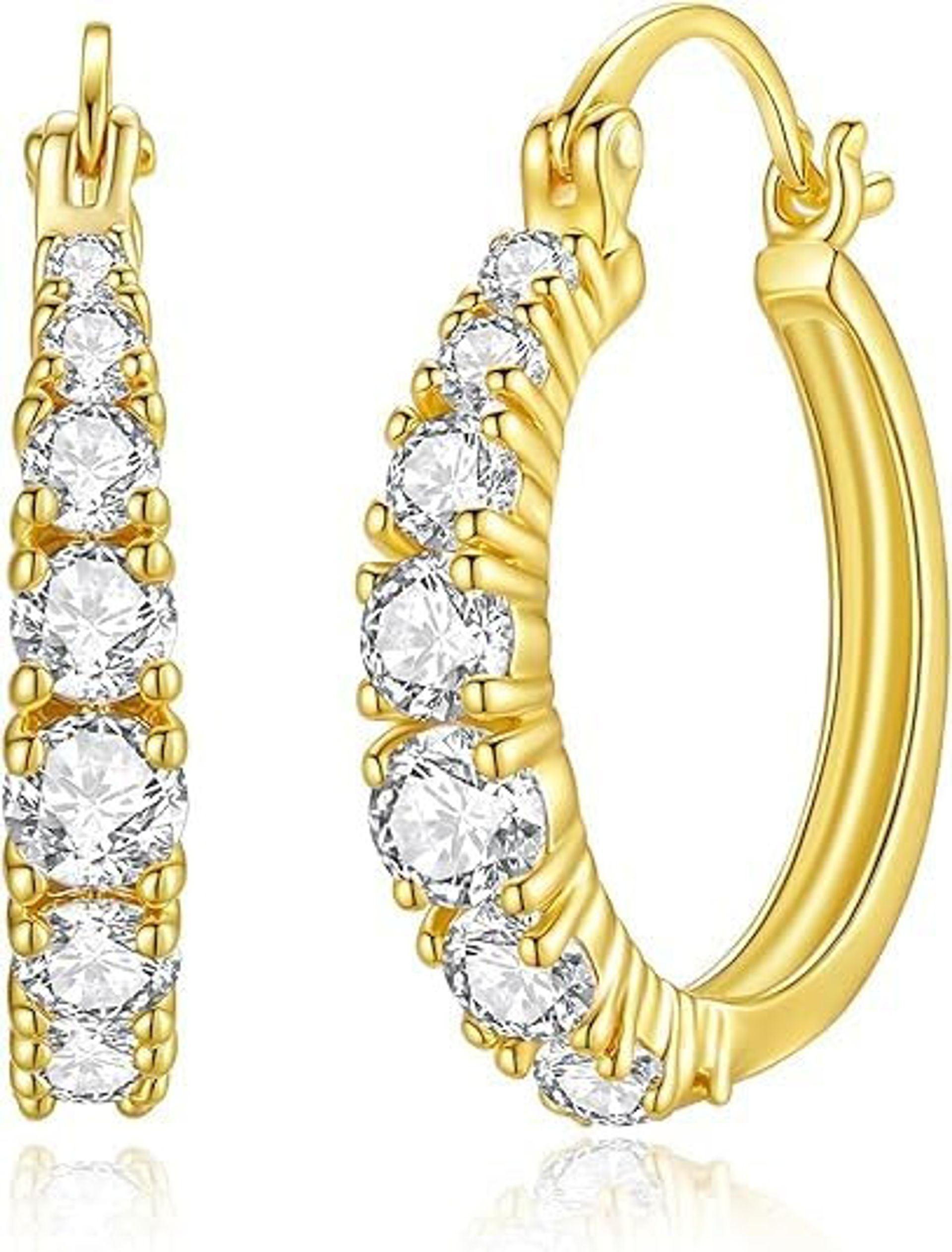 Women's 9CT Gold Hoop Earrings with Radiant Cubic Zirconia Gift Jewellery - Yellow Gold 20mm
