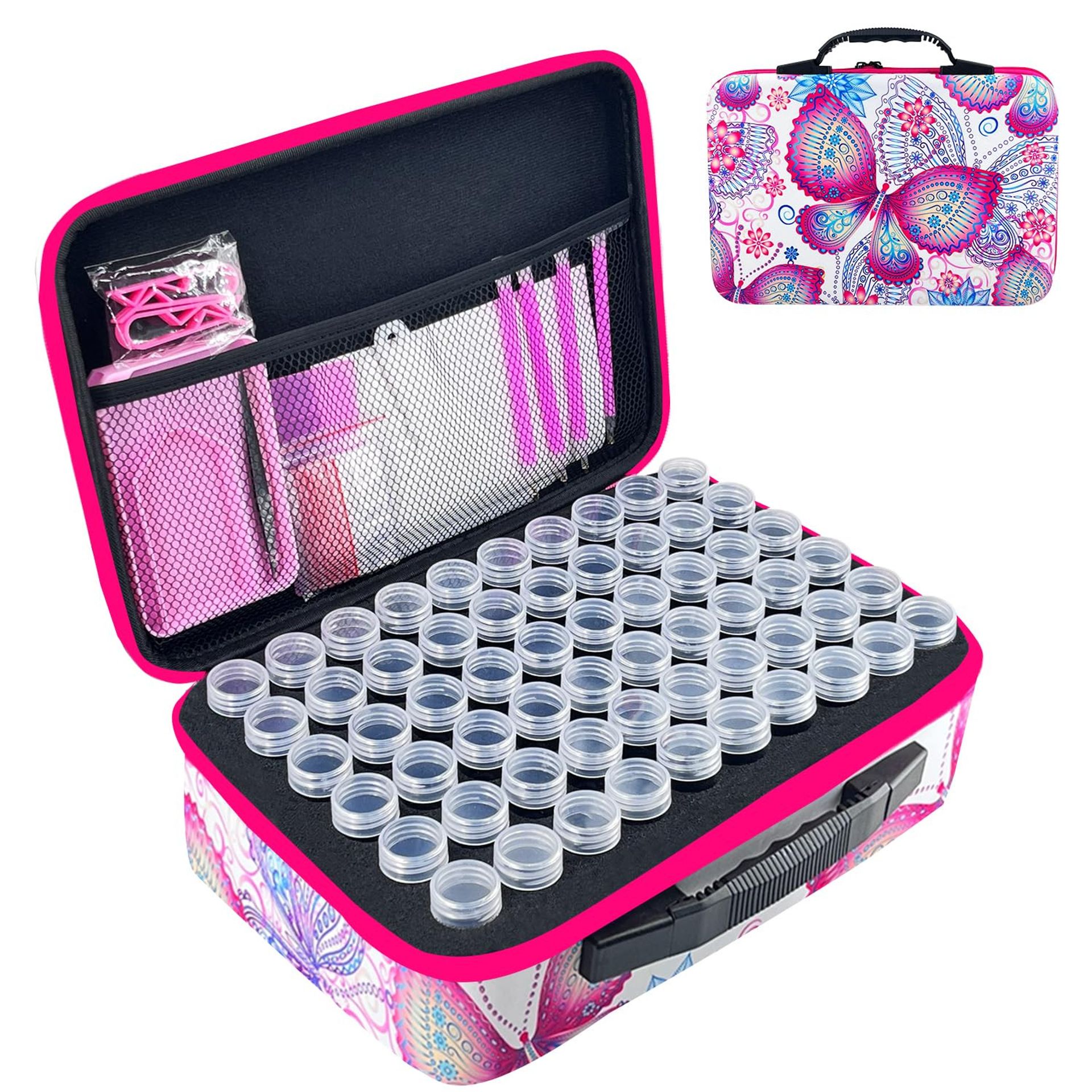 Diamond Painting Storage Containers 120-Slot Organiser Box for Beads, Jewellery and Art Accessories - Pink Large