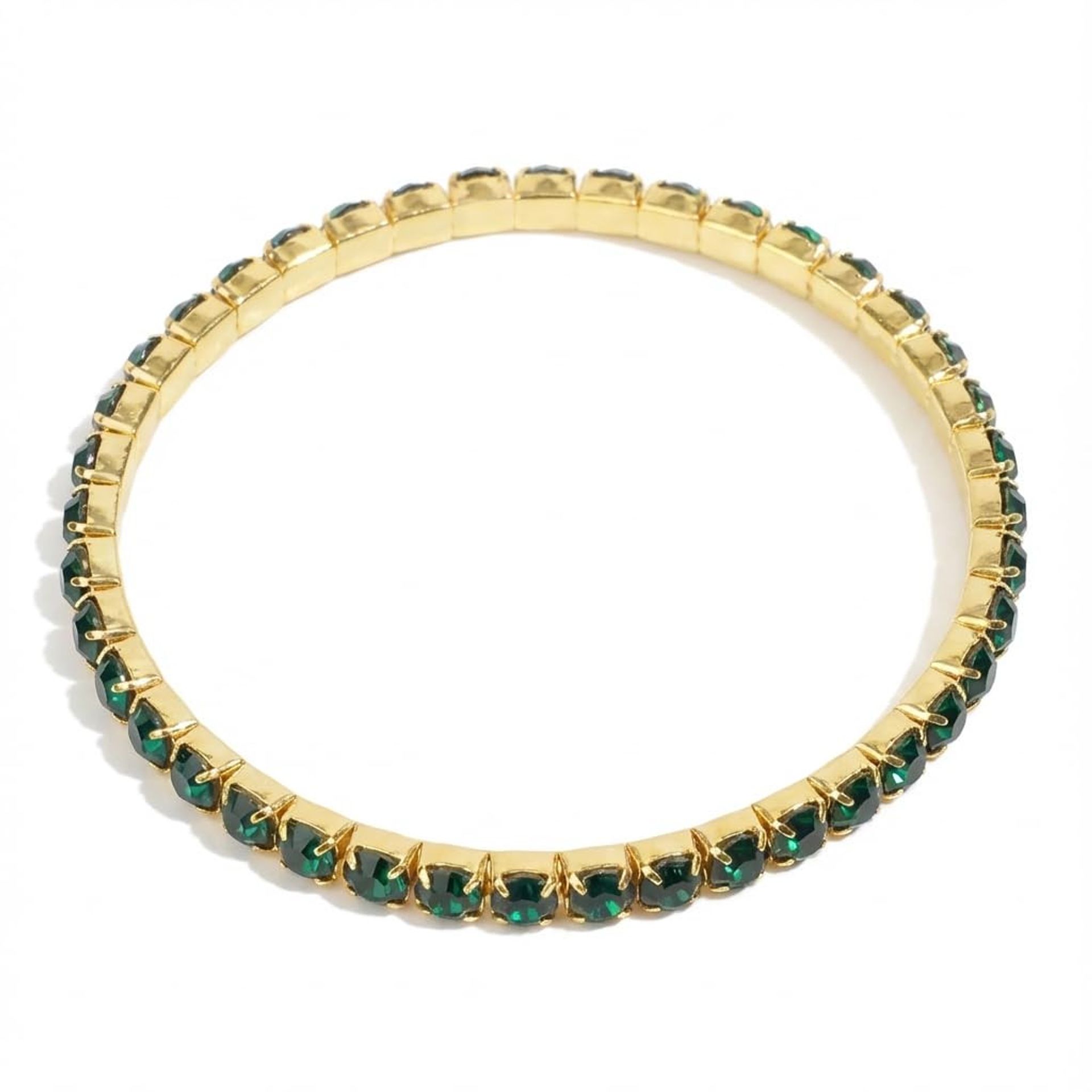 Gold-Tone Tennis Bracelet with Green Rhinestones Elegant Fashion Jewellery - Green One Size